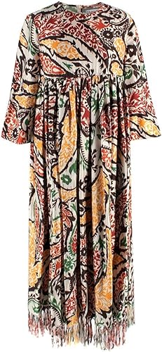Dior Vestido Largo de Seda Estampada Multicolor Detalles de Flecos de Segunda Mano