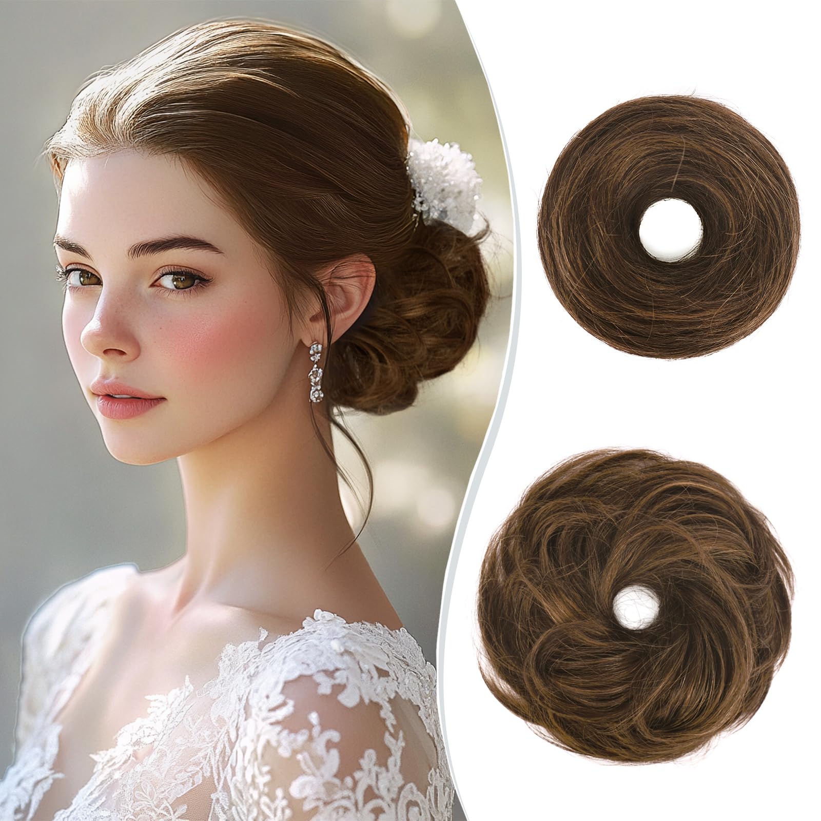 Human Hair Bun Extension 25g Straight Tousled Updo Ponytail Piece RUWISS Long Thin Straight Tousled Updo Bun Real Human Hair  main image 4