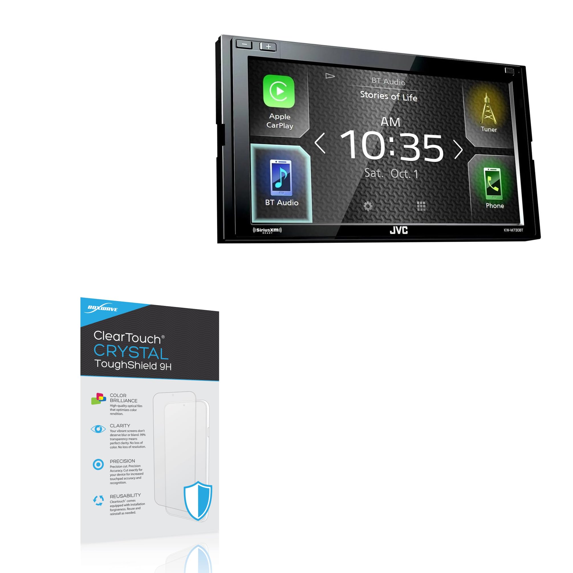 BoxWave Screen Protector Compatible with JVC KW-M730BT - ClearTouch Crystal ToughShield 9H (2-Pack), Clear 9H Tough Flexible Film Screen Protector