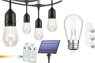 Mlambert 3-Color in 1 Dimmable Solar String Lights Bundle with 4 Pack Replacement Bulbs