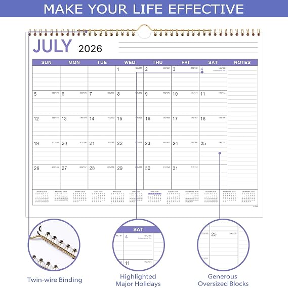 Calendar 2026-2027 - Wall Calendar 2026-2027, 11.5 x 14.6 | Jul. 2026 - Dec. 2027, Wall Calendars with Large Ruled Blocks, Reference Calendars