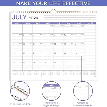 Calendar 2026-2027 - Wall Calendar 2026-2027, 11.5 x 14.6 | Jul. 2026 - Dec. 2027, Wall Calendars with Large Ruled Blocks, Reference Calendars