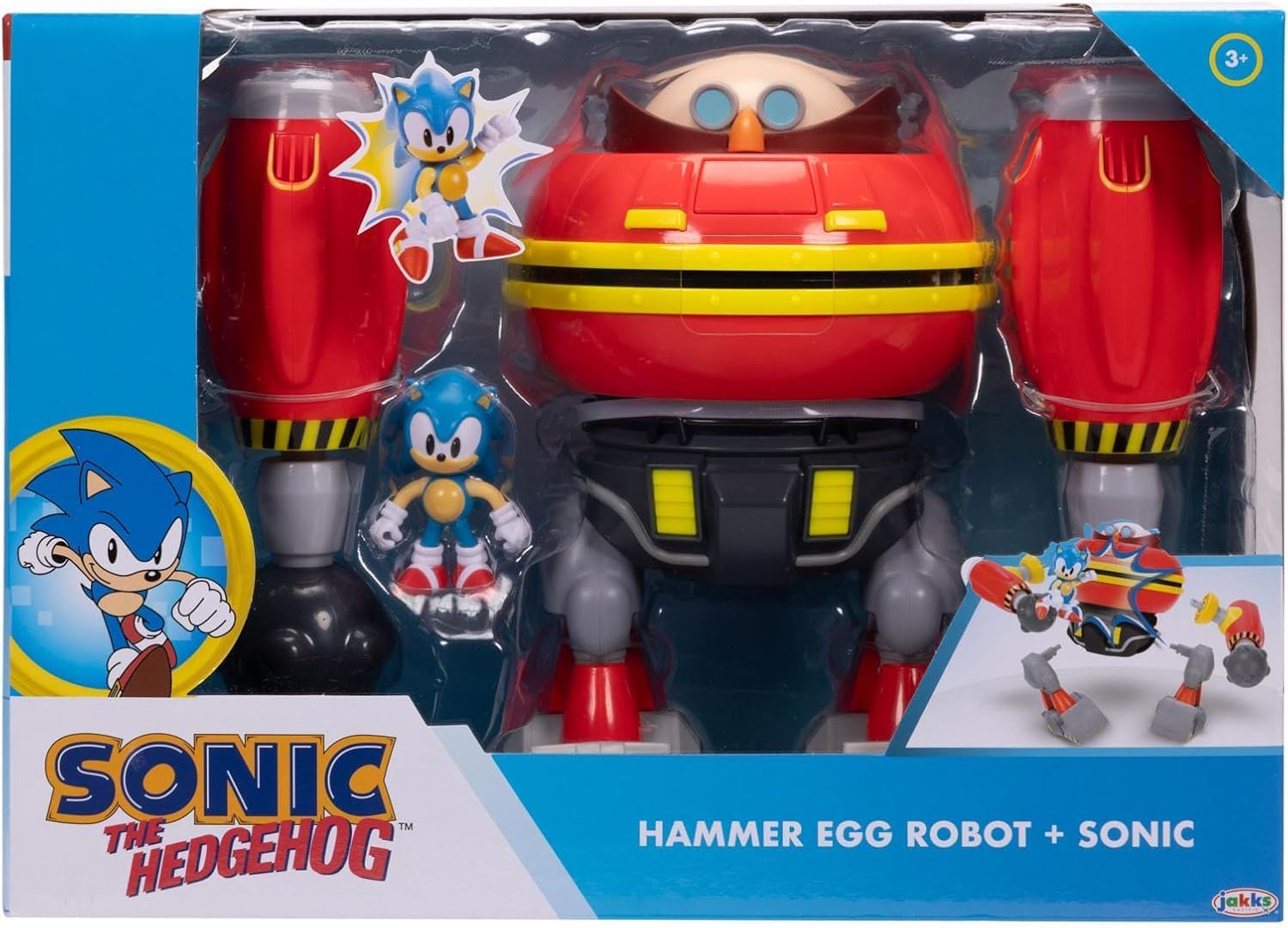JAKKS Pacific Sonic The Hedgehog 2.5" Action Figure Hammer Egg Robot Deluxe Playset. 360 Degree Spin Attack and Projectile Cannon Arms! 3 Strikes Until Hammer Egg Robot Explodes!