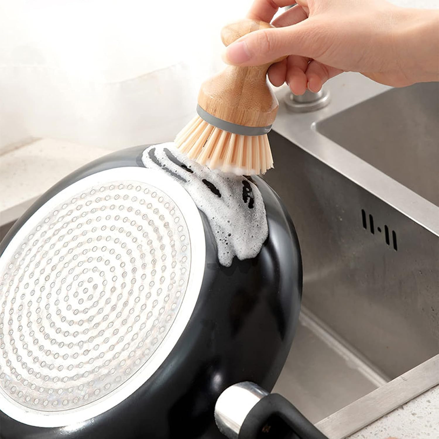 Dish Brush Bamboo Dish Scrubber Kitchen Scrub Brush for Cleaning Dishes, Pots, Pans, Sink and Vegetables (1)