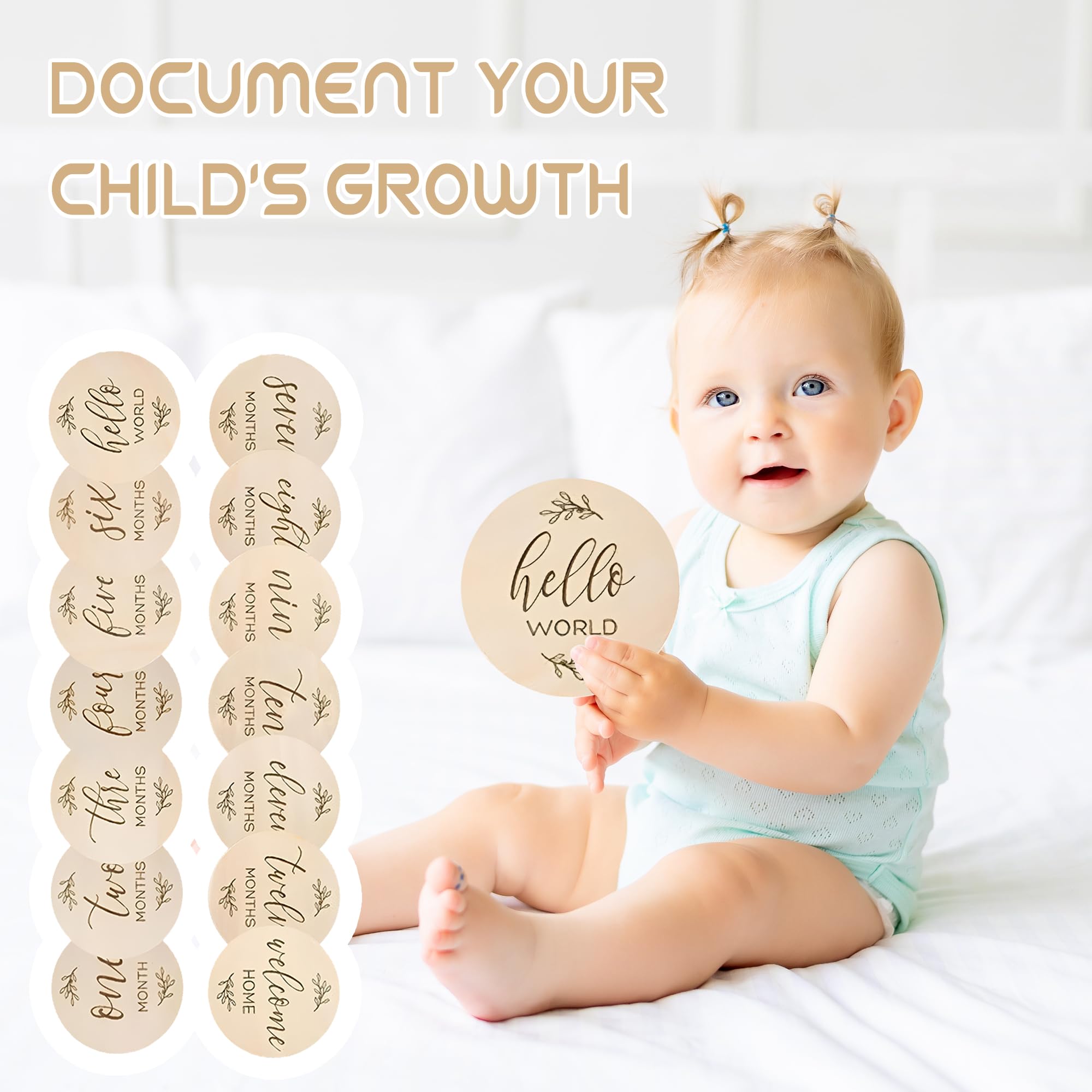 7PCS Wooden Baby Milestone Cards Double Sided Milestone Baby Cards Display Monthly Growth Baby Monthly Cards Baby Milestone Signs for New Parents Gift Set Newborn Infants 0-12 Months Growth Recording - Image 4