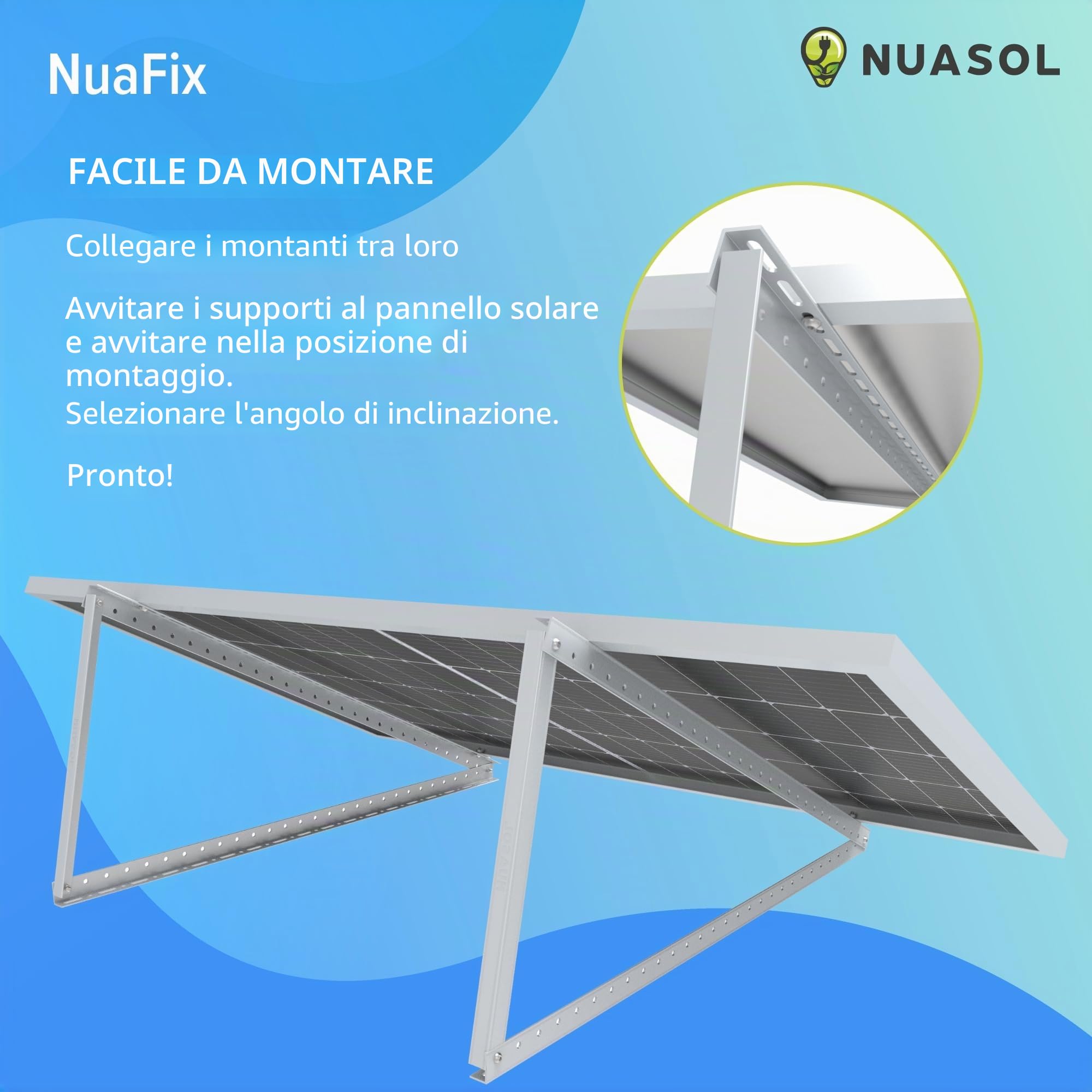 Supporto per pannello solare fino a 72 cm, 28 pollici, pannello solare PV, regolabile da 0 a 90°, set | alluminio | materiale di montaggio