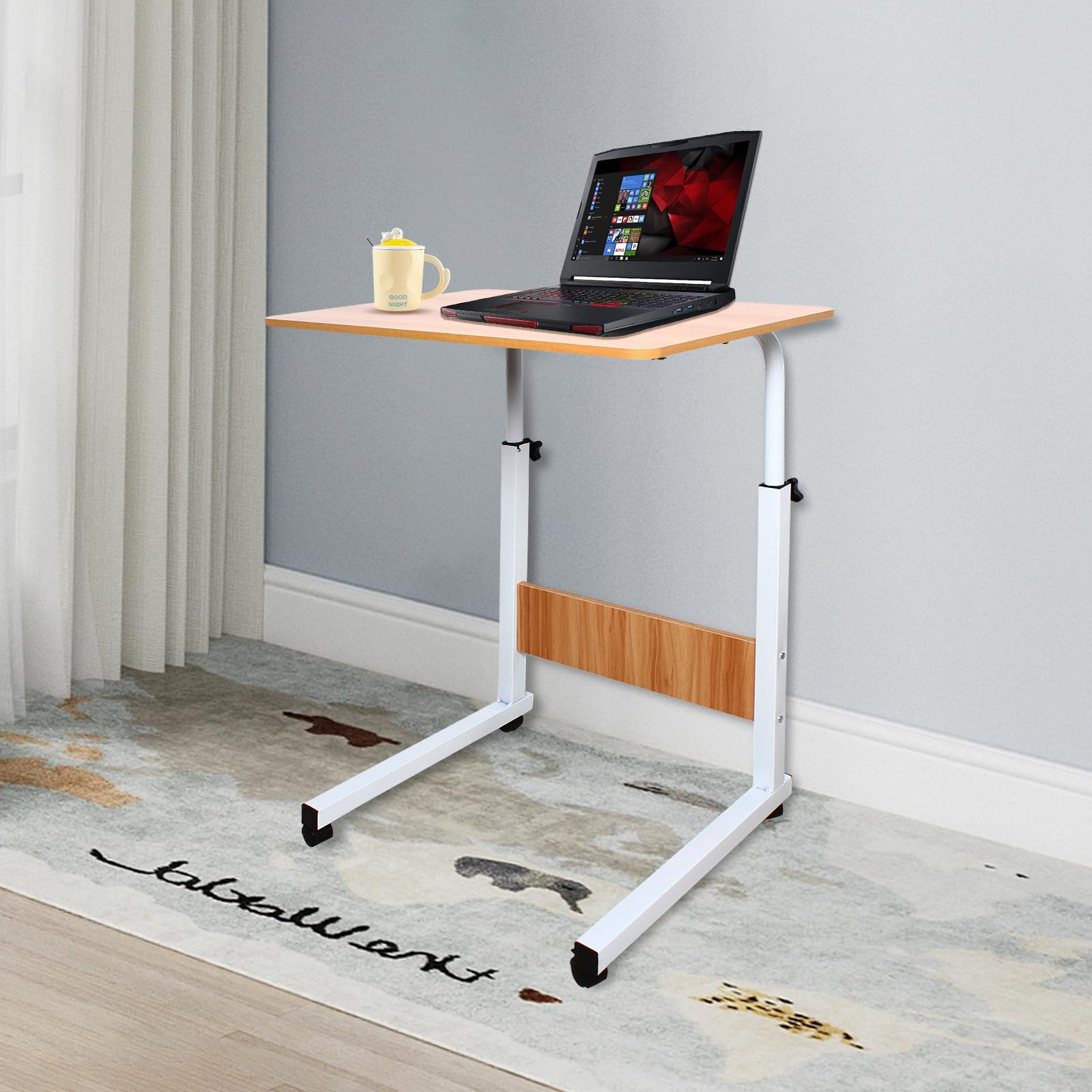 Stolik pod laptopa z kółkami z regulacją wysokości, mobilny stolik pod komputer, 60 x 40 cm, regulowany stolik do ruletki, stolik pomocniczy, zamykane kółka, do łóżka, sofy, domu, biura