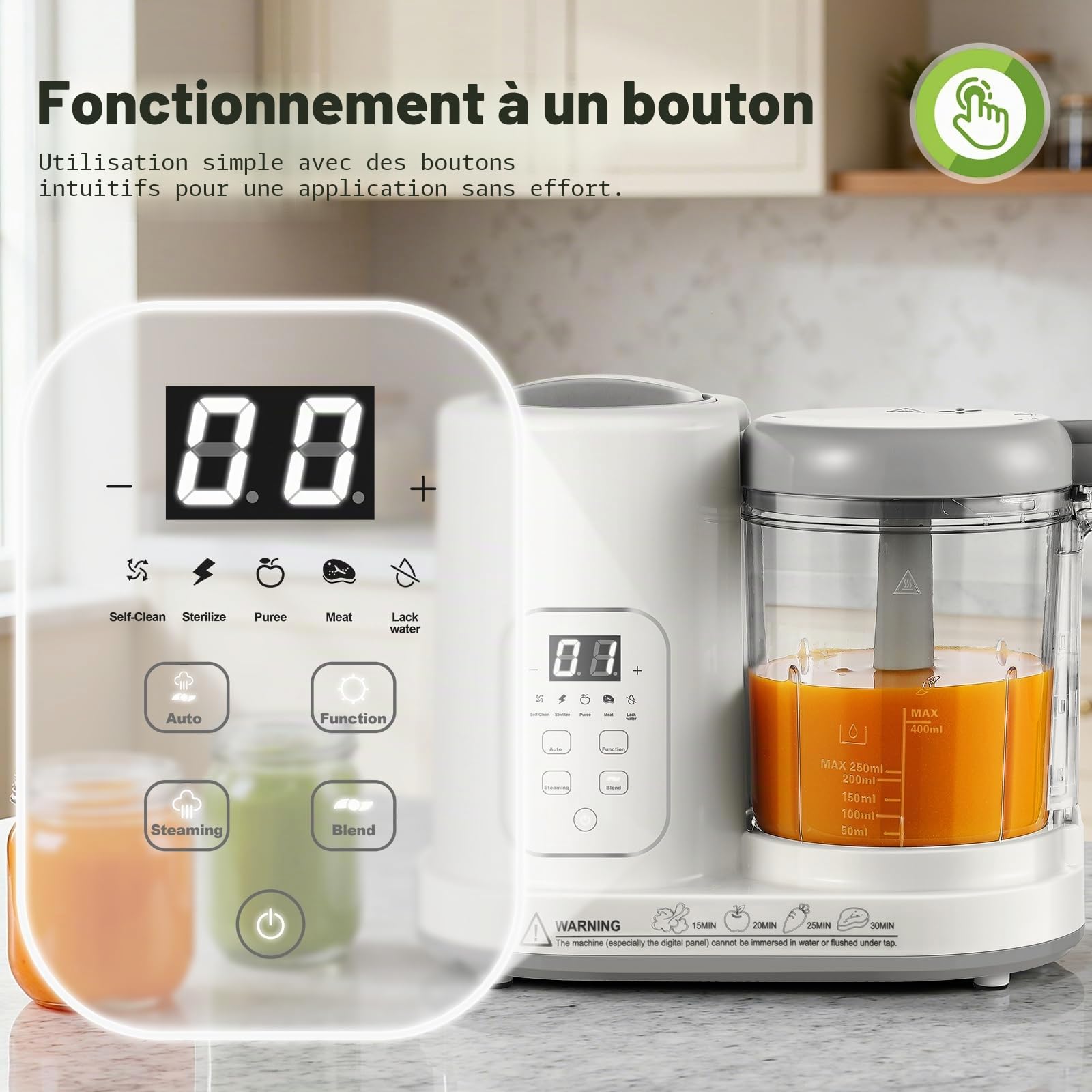 TopStrong Robot Cuiseur Mixeur pour Bébé, Cuiseur Vapeur Mixeur Multifonction avec Fonction Autonettoyante, Mixage, Décongélation, Réchauffage et Maintien, Sans BPA, Diversification Alimentaire