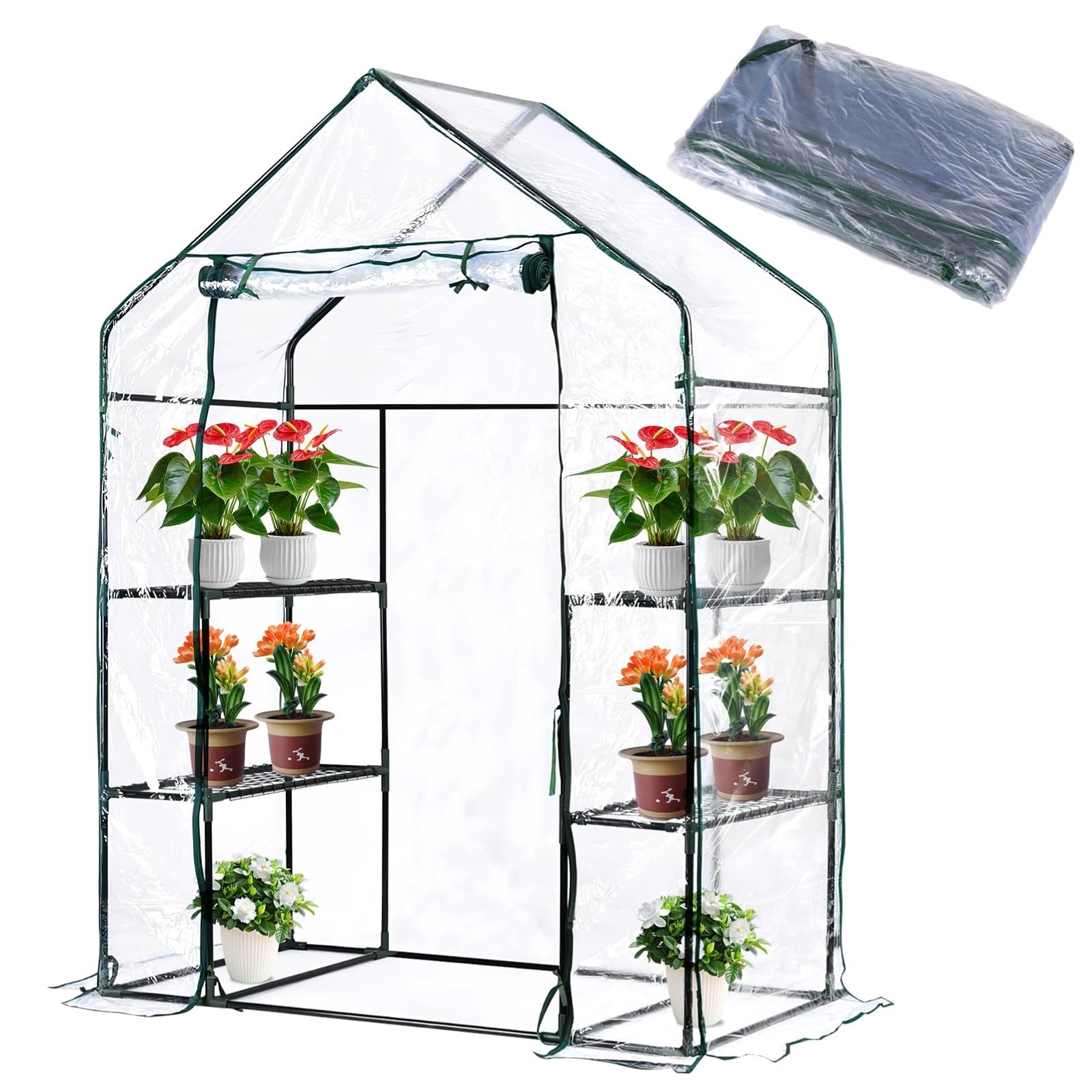 Housse de rechange bâche de serre anti-UV avec porte zippée pour protection plantes