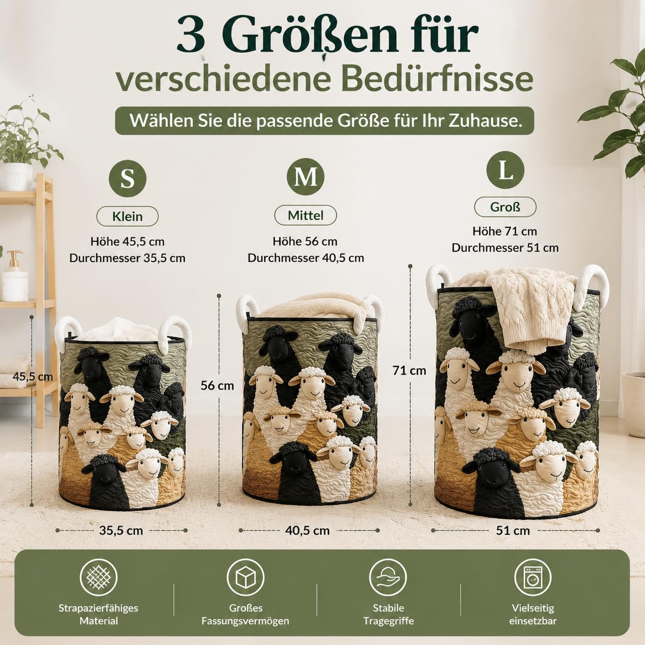 WäSchekorb SchäFchenwelt, WäSchekorb Boho Mit Griff, Mit Viel Stauraum FüR Kleidung Und Spielzeug, Geeignet FüR Schlafzimmer Und WaschküChen (Sheep 01,S-14"*18")