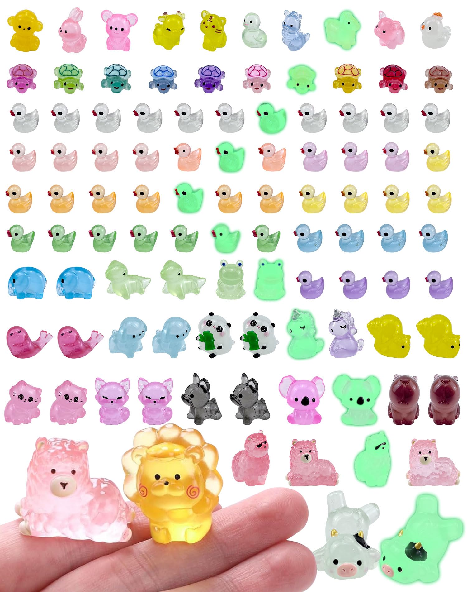 ePicsoa 102PCS Mini Resin Animals, 50 Styles Tiny Resin Glow In The Dark Animals