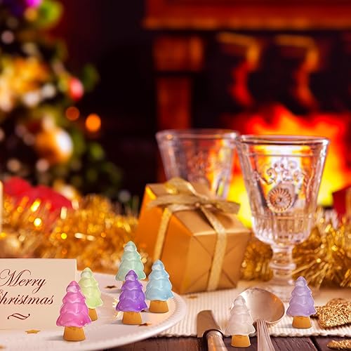 Miniatura 2 de Libima Mini árbol de resina en miniatura, árbol luminoso, decoración de Navidad, pequeñas figuras de Navidad para manualidades de escritorio,