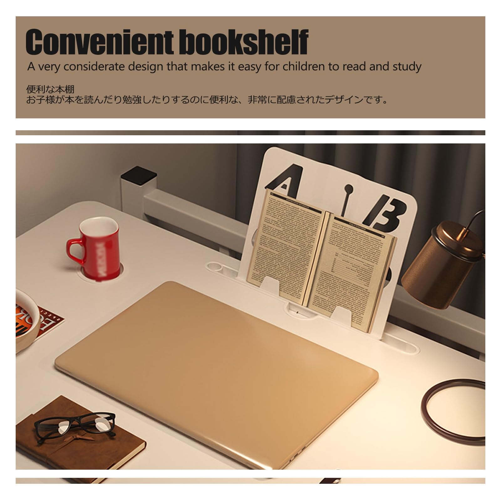 Lapdesk Pliable,Plateau de lit,Table de lit Pliable,Table de Lit pour Ordinateur Portable,Conception de Bureau agrandie,Équipée d'une bibliothèque(White Upgrade,70cm/27.56in)