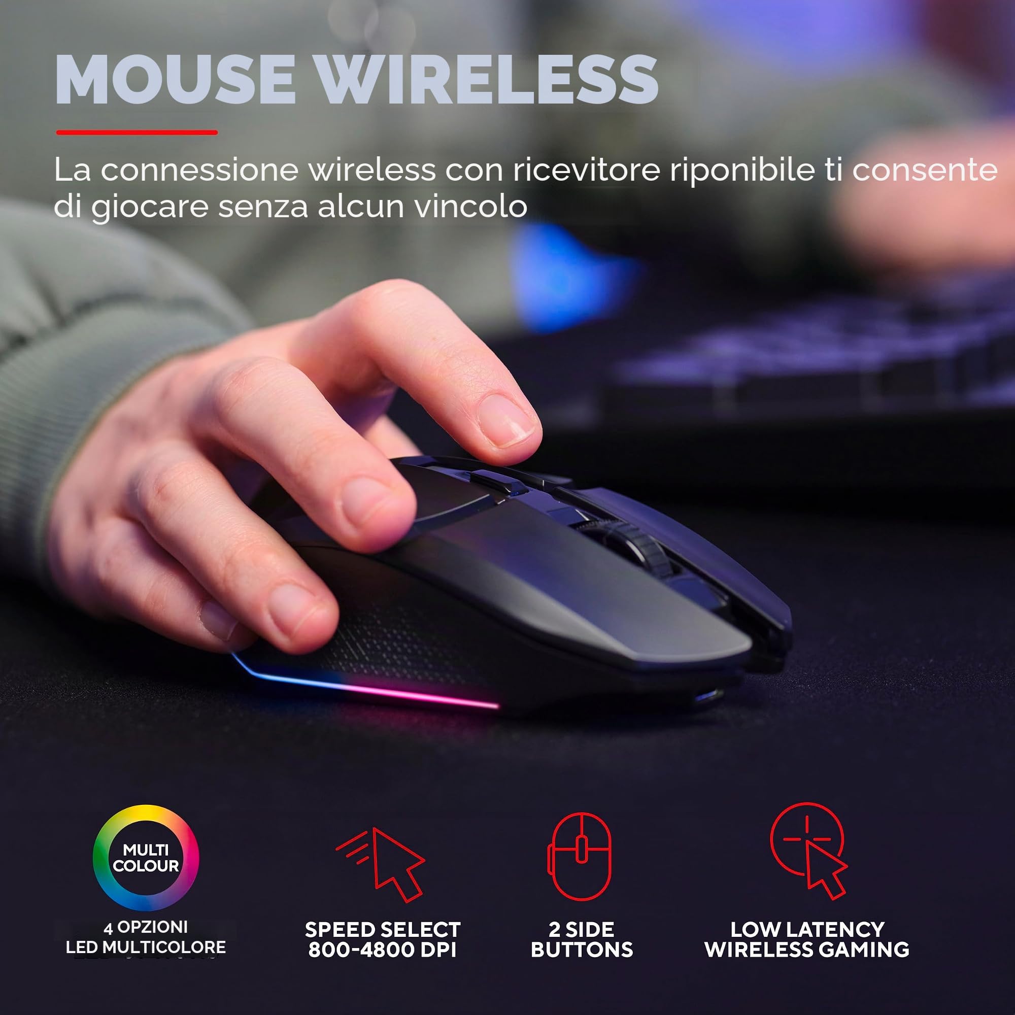 Trust GXT 1794 - Set tastiera da gioco QWERTZ DE, layout con mouse wireless e tappetino per mouse, pacchetto da gioco a LED 3 in 1, mouse wireless ricaricabile, 80 ore, tastiera compatta TKL USB,