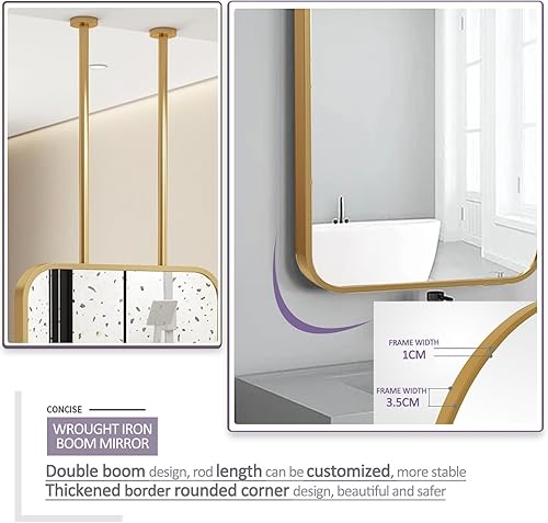 Miniatura 4 de Espejos de baño, espejo de barra colgante para montaje en techo, marco de metal dorado, espejo decorativo de pared para el hogar o hotel, vestidores