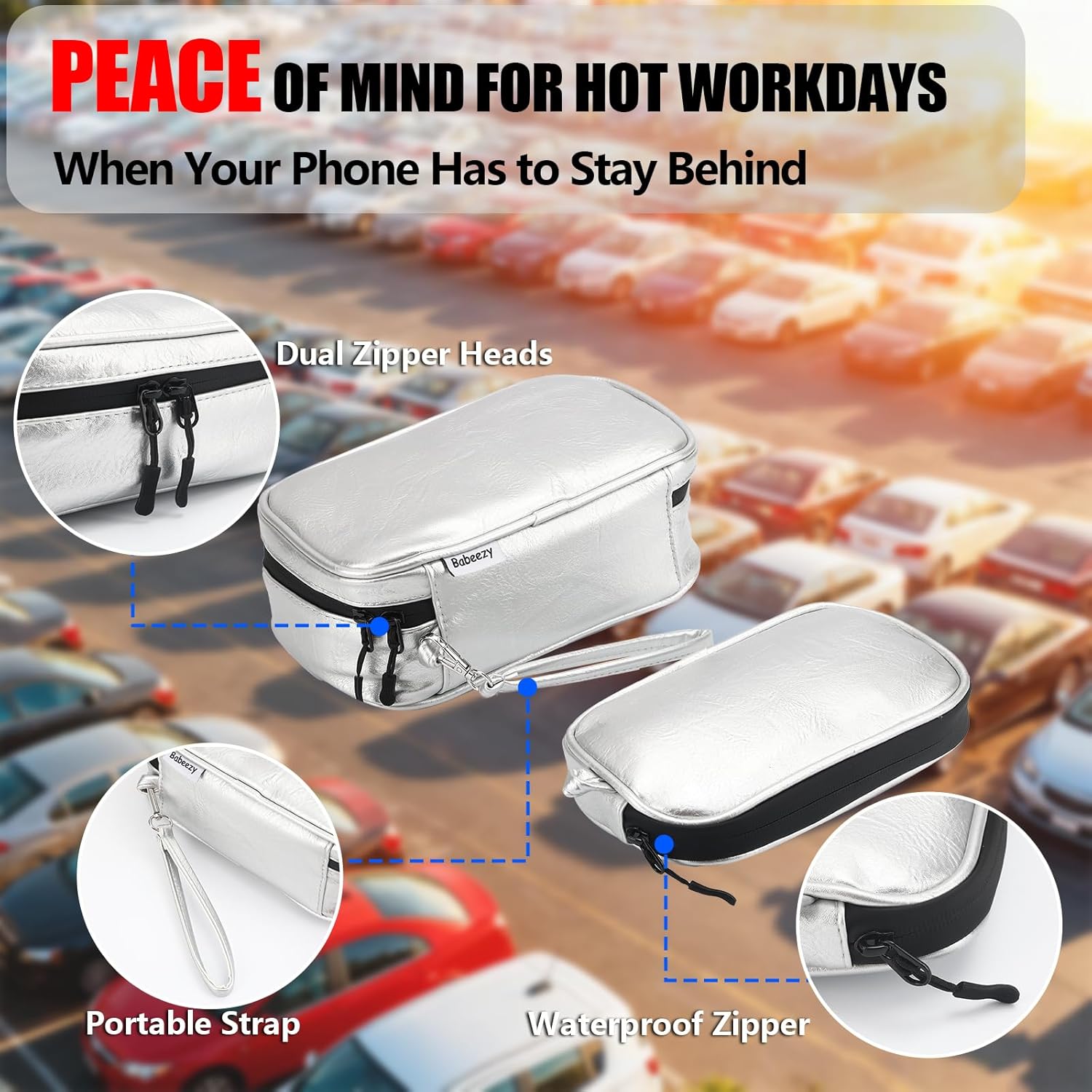 Keep Your Phone Safe from Extreme Heat Car Phone Cooling Bag Includes 2 Reusable Ice Packs Fits All Phones (Silver)