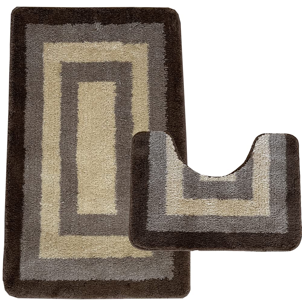 Emma Home Luxurious Thick Bath Mats Microfibre Polyester Washable Machine Non-slip 2 Piece Set Toilet Rug (Adriana)