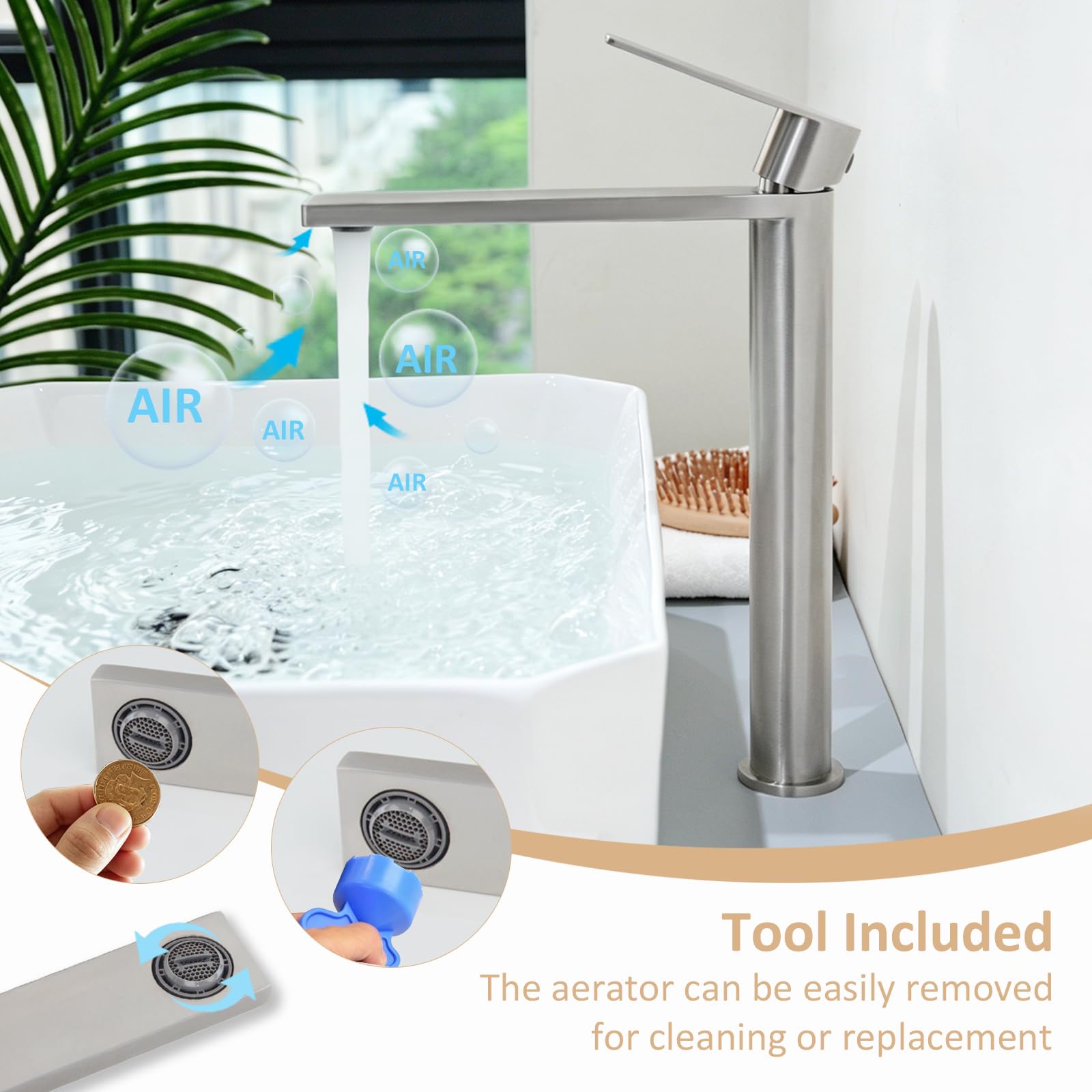 Robinet Lavabo Salle de Bain Haut, Mitigeur Lavabo Vasque à Poser