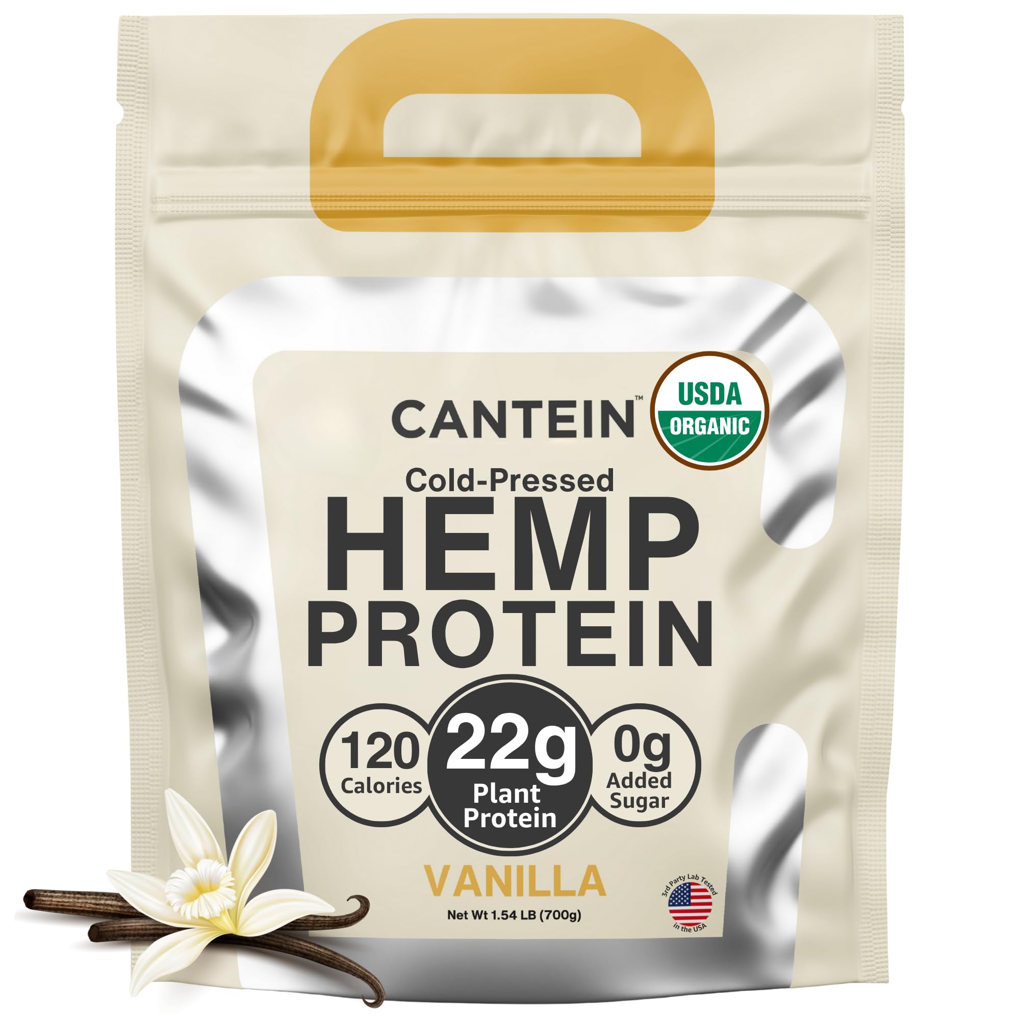 Cantein Proteína Vegetal de Cânhamo em Pó, Baunilha, 22 g de proteína, 700 g