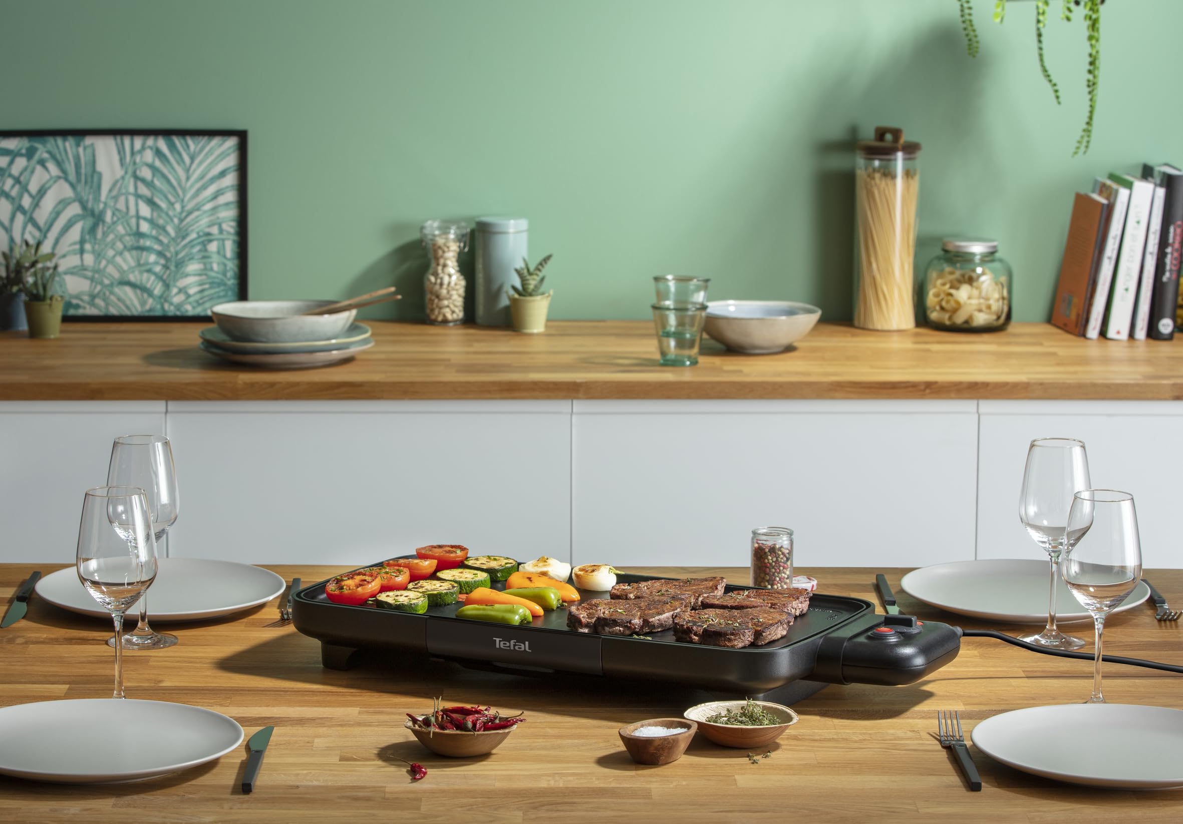Tefal Plancha Booster Griglia Elettrica da Interno, Potenza 2200 W, Rivestimento Antiaderente Resist+, Tecnologia Thermo-Spot, CB6428