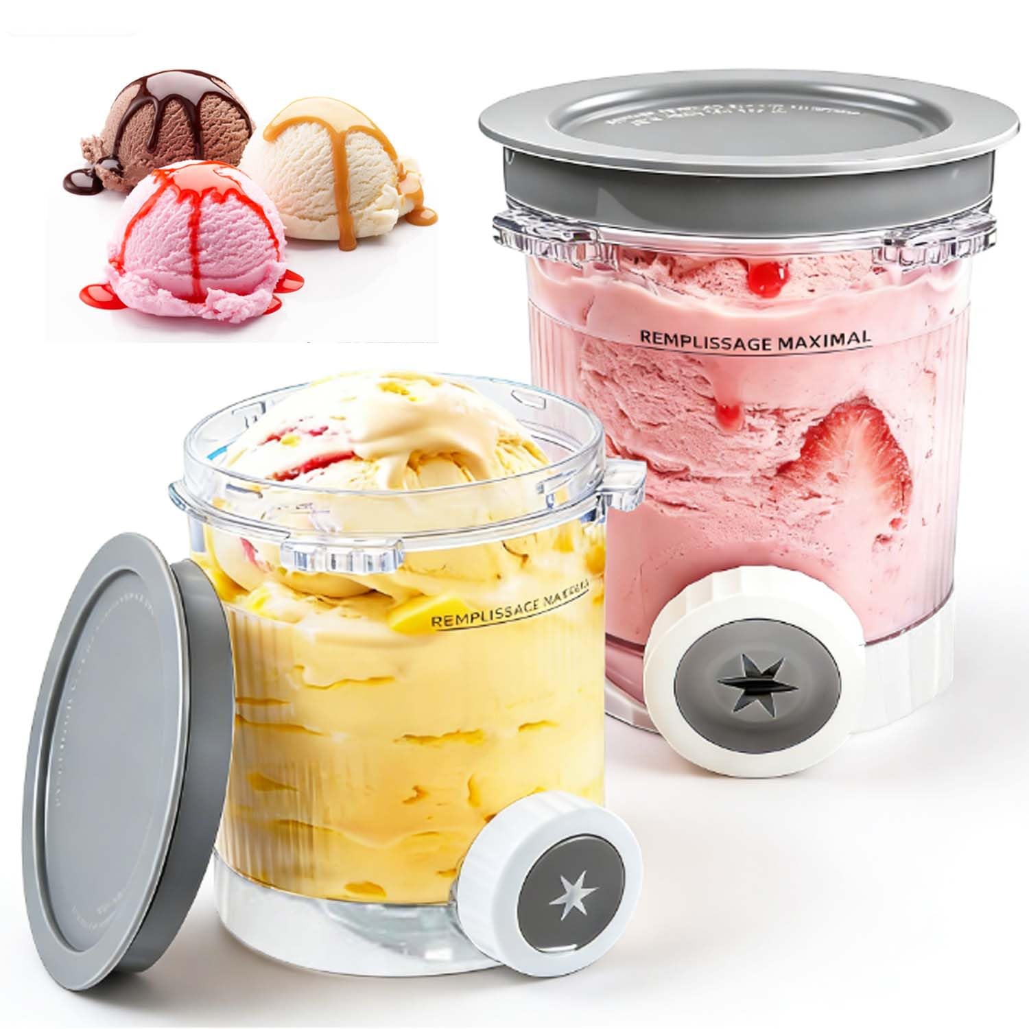 Per 2 contenitori per gelato Ninja Swirl Creami da 480 ml per gelatiere Ninja Creami serie NC701 e NC700 - Senza BPA Lavabili in lavastoviglie Accessori per gelatiere (con coperchi grigi)