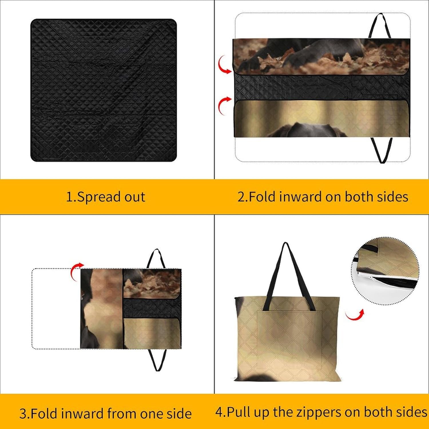 Cute Labrador Dog Picnic Blanket with Zipper Water Resistant Sand Free Picnic Mat Washable Foldable Easy Carry Beach Blanket for Lawn Beach Hiking Camping