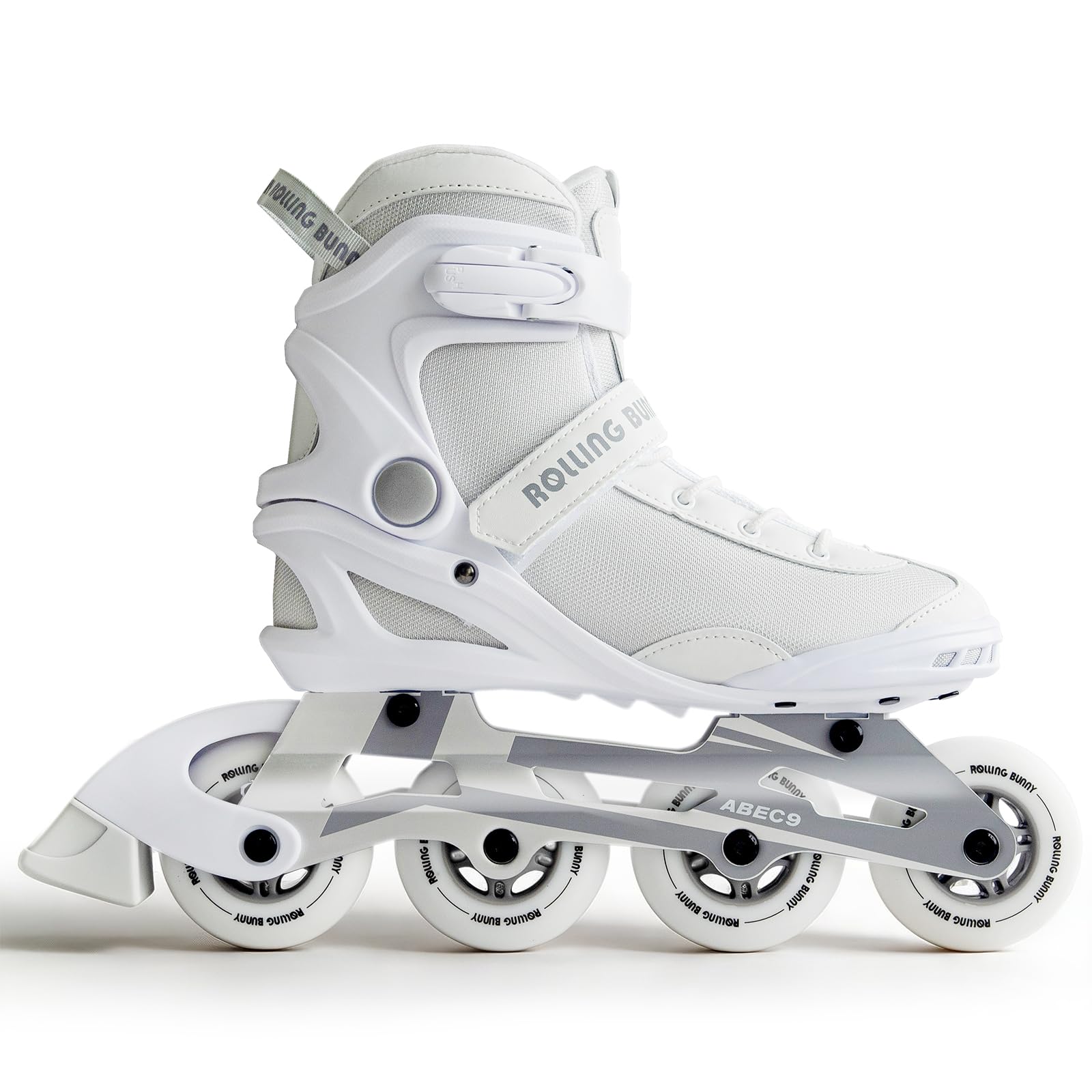 RollingBunny Inline Skates PRO for Adult Women - ABEC-9 Bearing with Breathable Lining for Male Female, Optional Brake, Size W 6-9, White — image 1