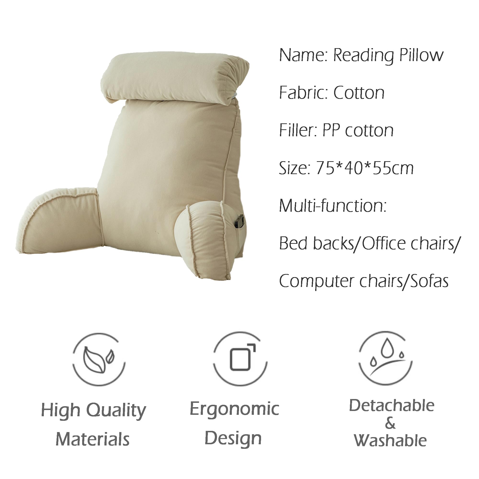 XANAYXWJ Cuscino da Lettura per Divano e Letto Cuscino di Supporto Lombare Cuscino per braccioli Cuscino per Schienale 75 x 40 x 55 cm Accessorio per la Lettura Comodo ed Elegante