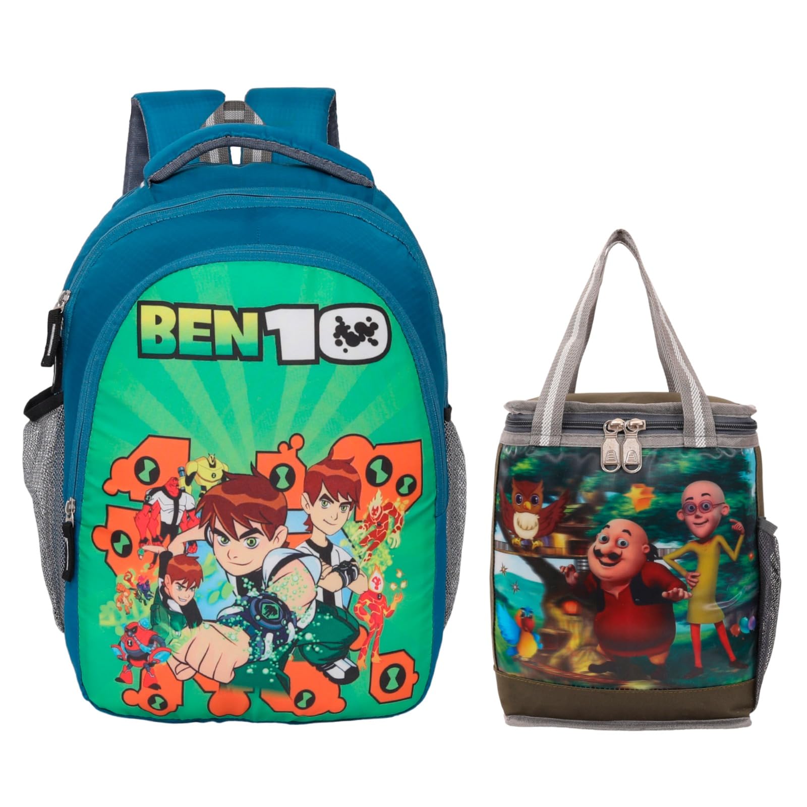 Combo pack of 2 Motu Patlu School bag & Lunch bags Branded Tution Carry on Tote Nursery kids bag 1st to 5th std 30 L Backpack Tiffin bag (sky Blue)-image-43