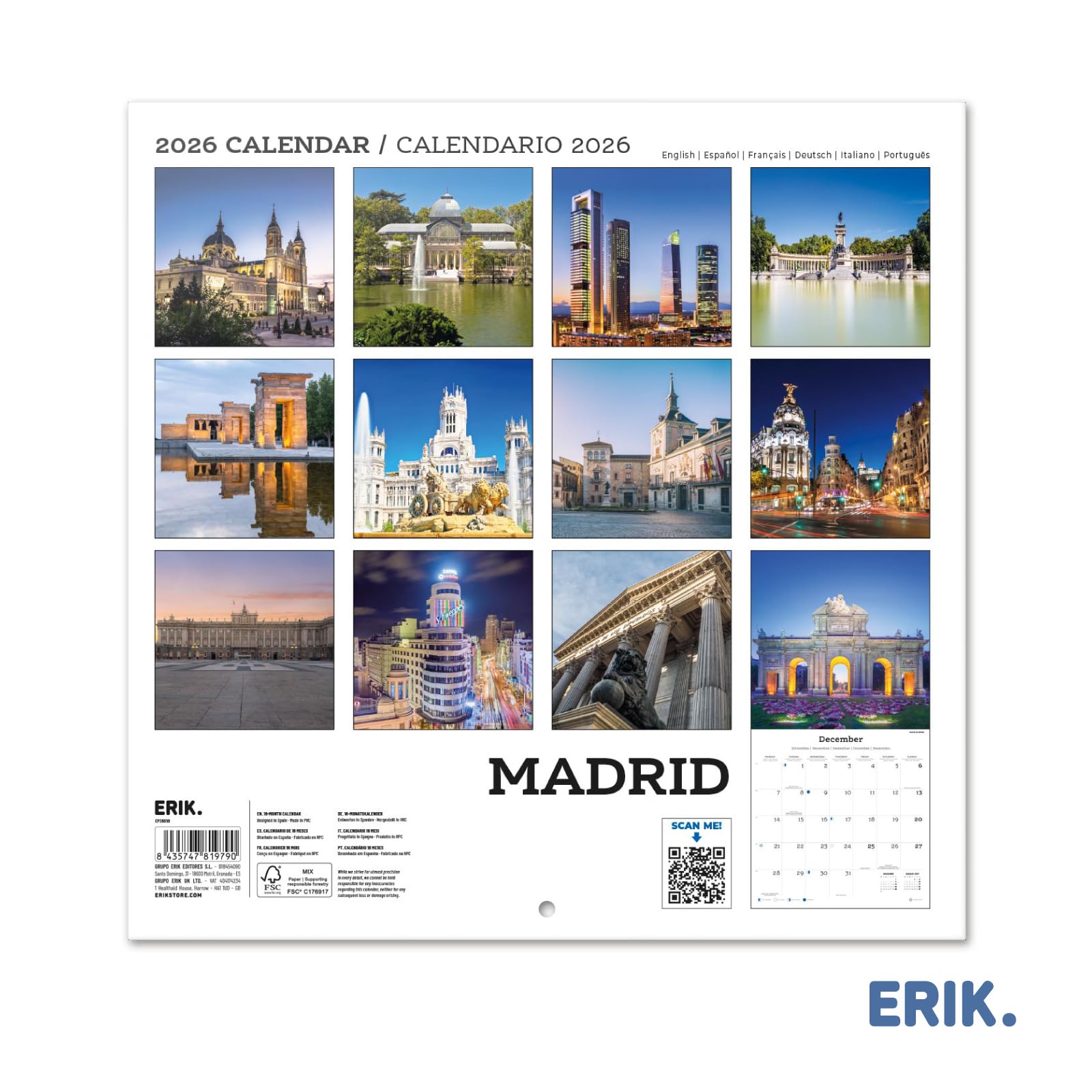 Calendario 2026 - Calendario De Pared 2026 De 12 Eses, Enero De 2026 A