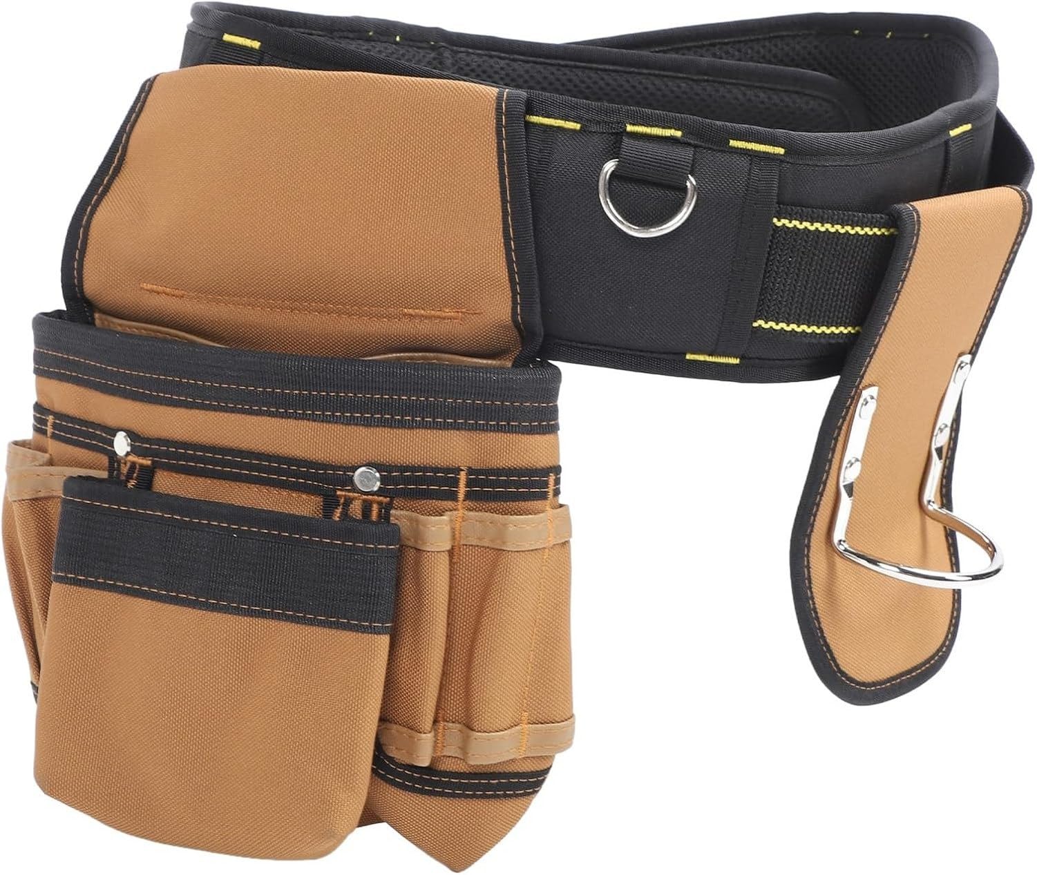 Cintura Porta Attrezzi Regolabile con 12 Tasche, Borsa Lavoro Imbottita con 12 Tasche Sganciabili, con Portamartello, per Chiodi, Viti, Metrino e Cacciaviti