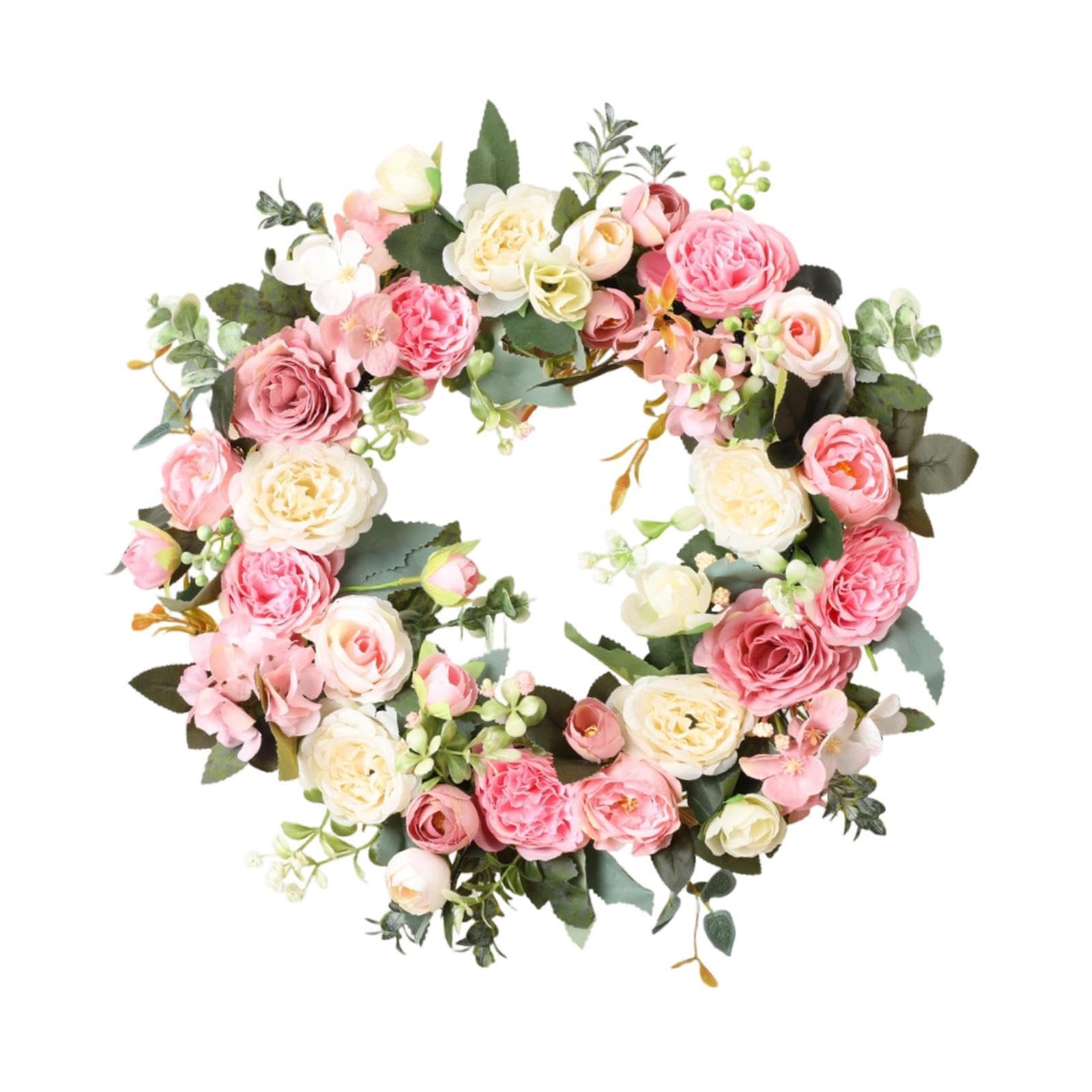 Sharplace Artificial Wreath for Front Door, Creative Craft Spring Summer Wreath Hanging Ornament Home Decoration Photo Prop for Window Indoor Outdoor Office Wall Festival Holiday Wedding Decor