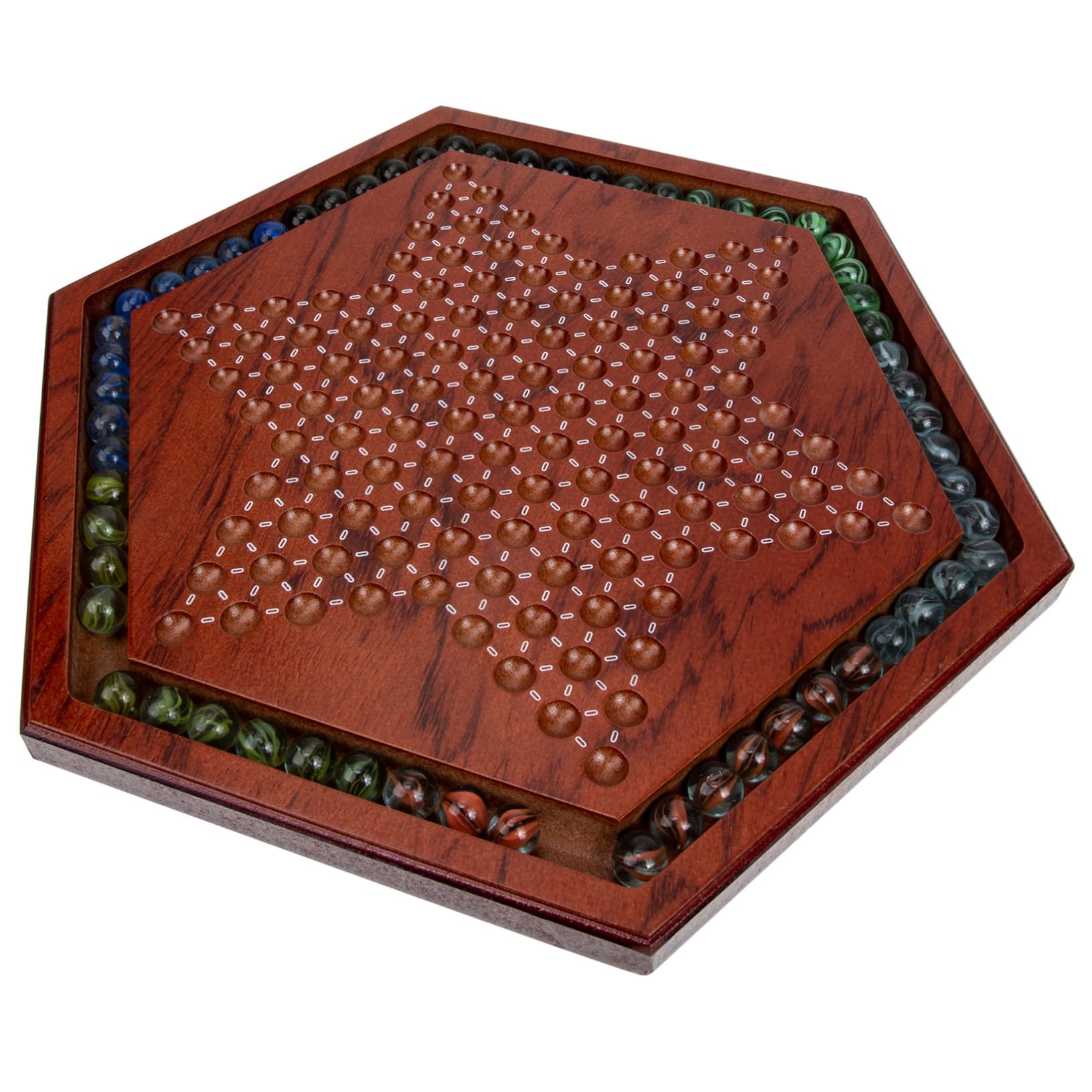 Hohopeti Gioco da Tavolo Dama Cinese Scacchiera Esagonale in Legno Marrone, Set per Bambini, Miglioramento Abilità Problem Solving e Multiplayer, per Uso Domestico