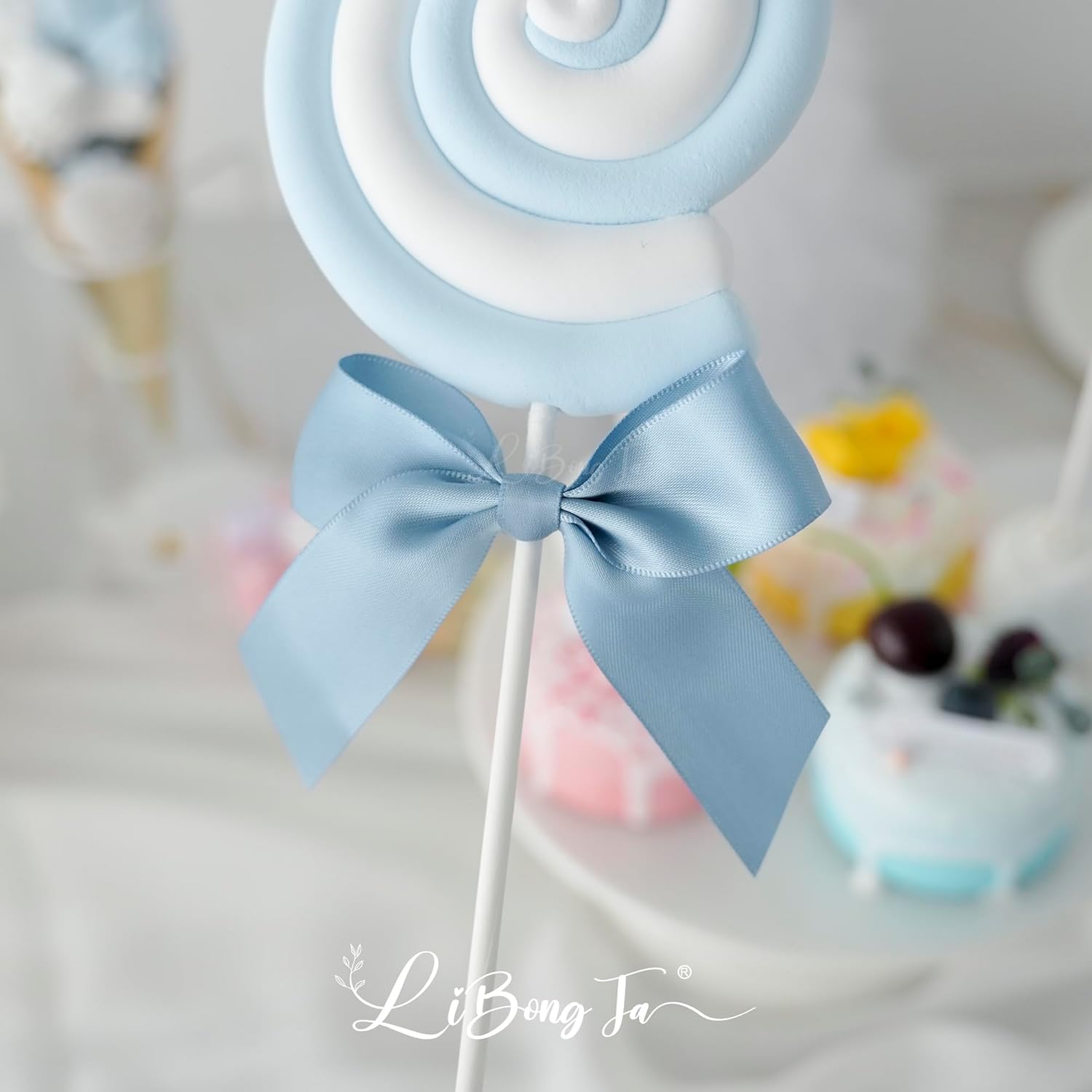 3.5" Dusty Blue Bow Satin Pre-Tied Bows for Gift Wrapping, Small Bows for Crafts, Premade Bows, Candy Apple Bows, Twist Tie Bows for Cake Decorating, Party Favor, Wedding Decoration-36 Counts - Image 6