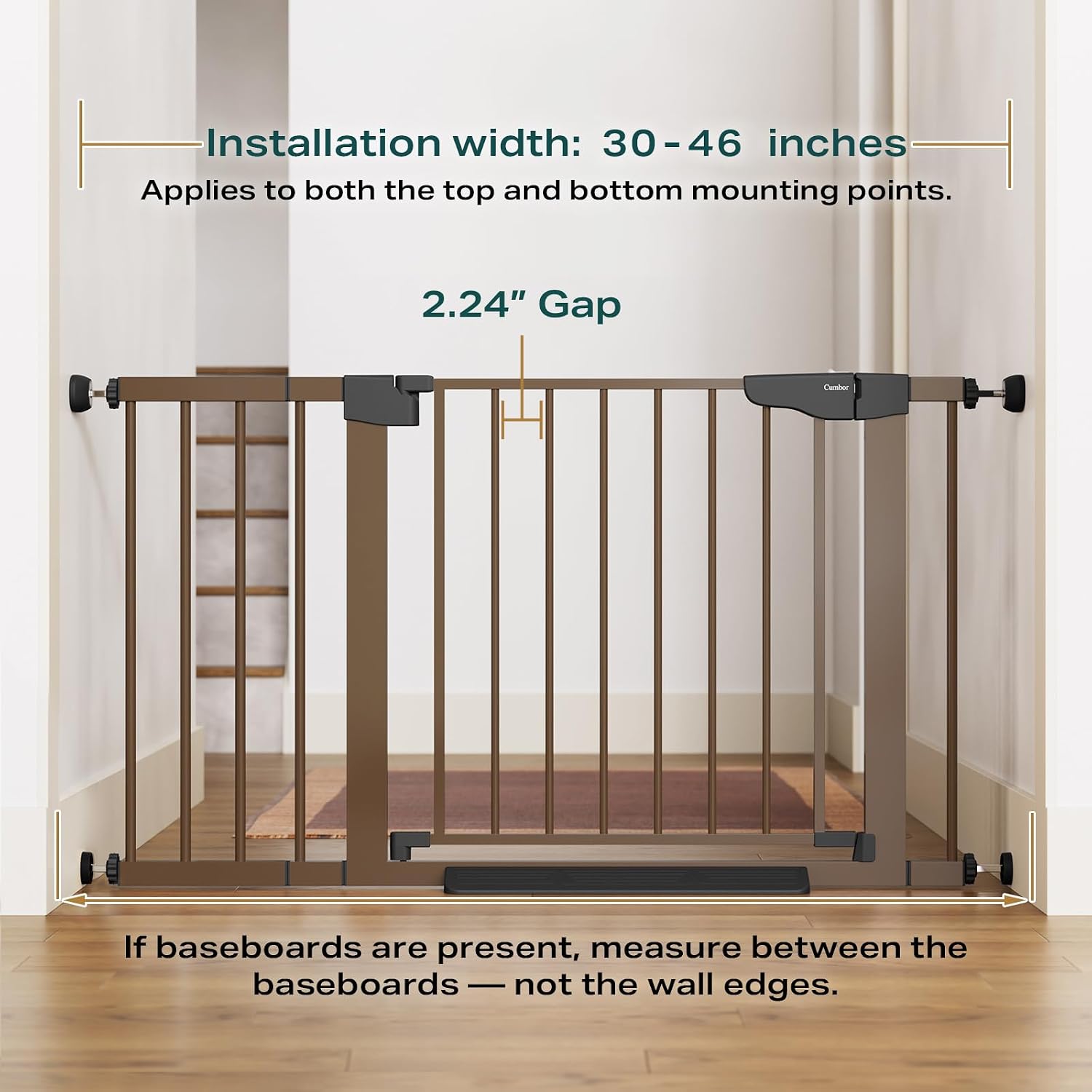 Cumbor 2 Pack 30-46 Baby Gate for Stairs, Mom's Choice Awards Winner-Auto Close Dog Gate for doorways, Easy Install Pressure Mounted Pet Gates Indoor, Easy Walk Thru Wide Safety Gate for Dog, Brown