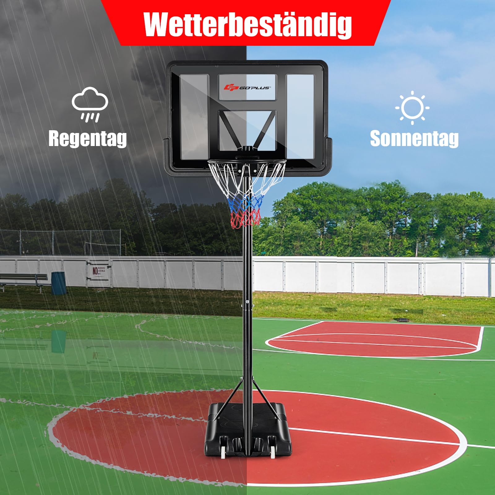 GOPLUS Basketballständer, Basketballanlage höhenverstellbar 130-305cm, Korbanlage Standfuß mit Wasser oder Sand, Basketballkorb mit Ständer für Jugendliche, Erwachsene
