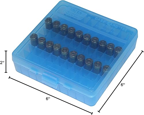 Miniatura 7 de MTM Caja para munición con tapa abatible de 100 balas, 40/45/10 mm, calibre (Azul claro) Azul traslúcido,Transparente Rojo,Verde,Verde