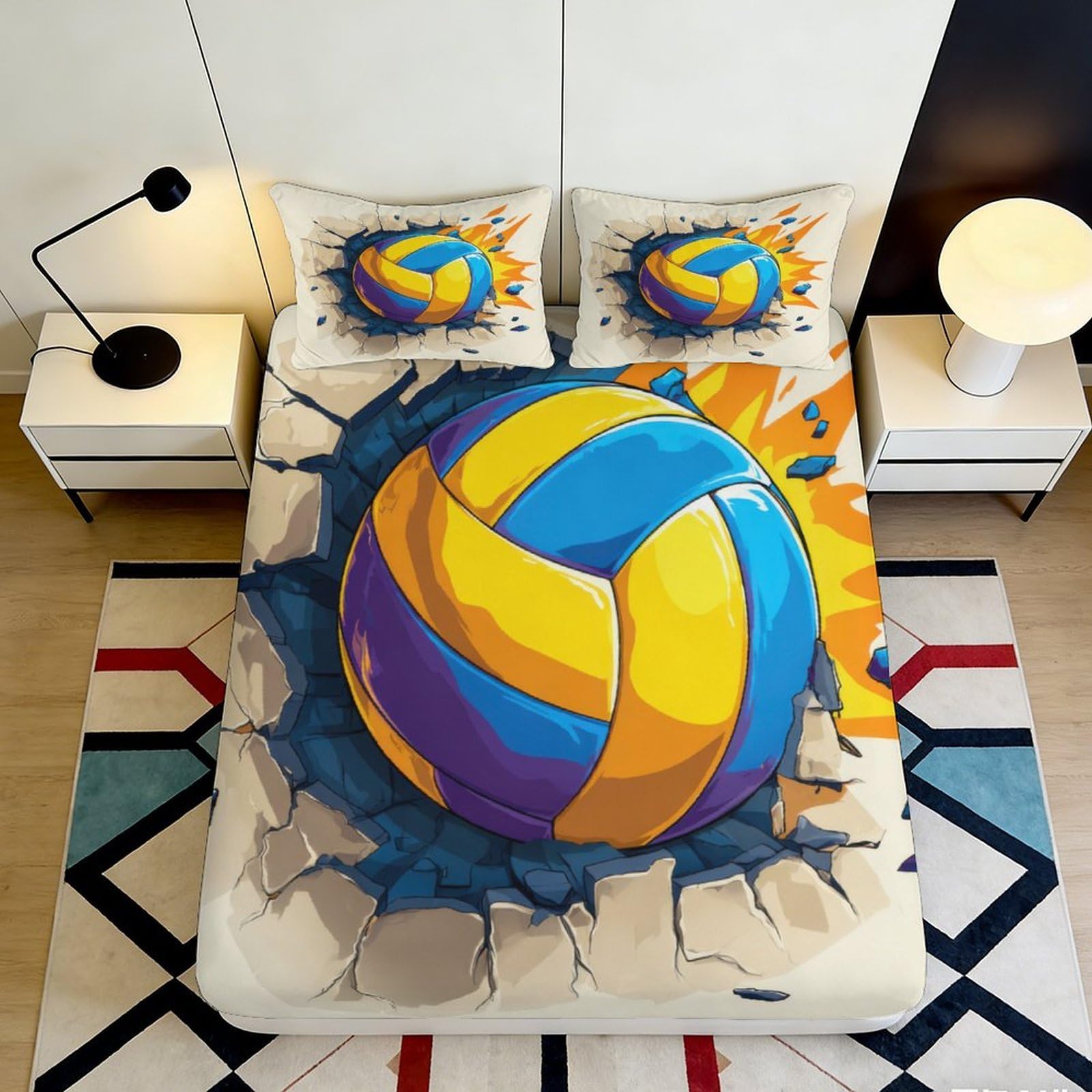 Pnayamiorkfel Style-5 3D Printed Volleyball Smash Fitted Sheet Microfiber Vibrant Bed Cover For Bedroom Guest Room Dorm Decor Easy Care 90X200x25cm