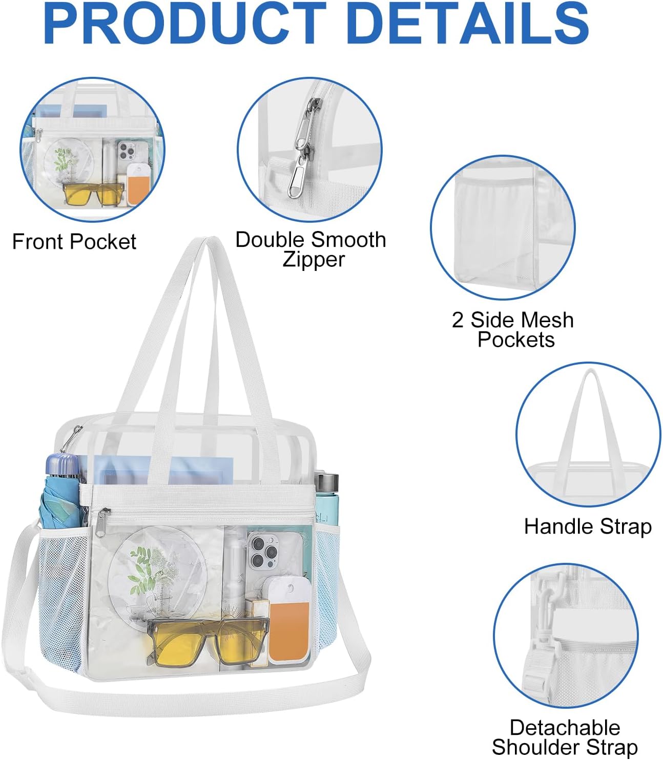 USPECLARE Clear Bag for Stadium Events,Transparent Bag for Work Sports Games Concerts Travel Gym - Image 3