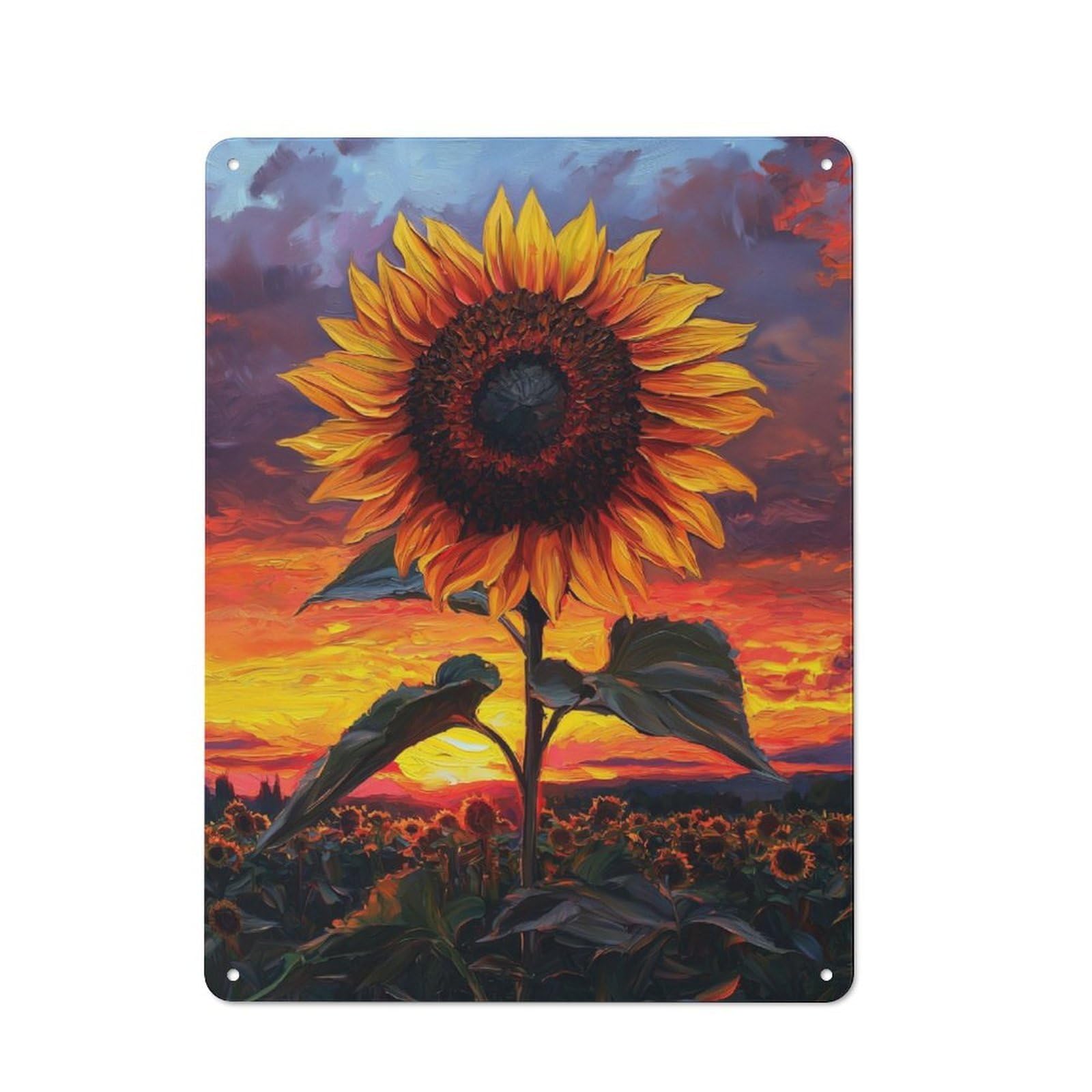 Junmoney Sunflower At Sunset Old Style Metal Sign 40X30cm, Bar Wall Plaque For Diner, Restaurant, Shed Or Kitchen