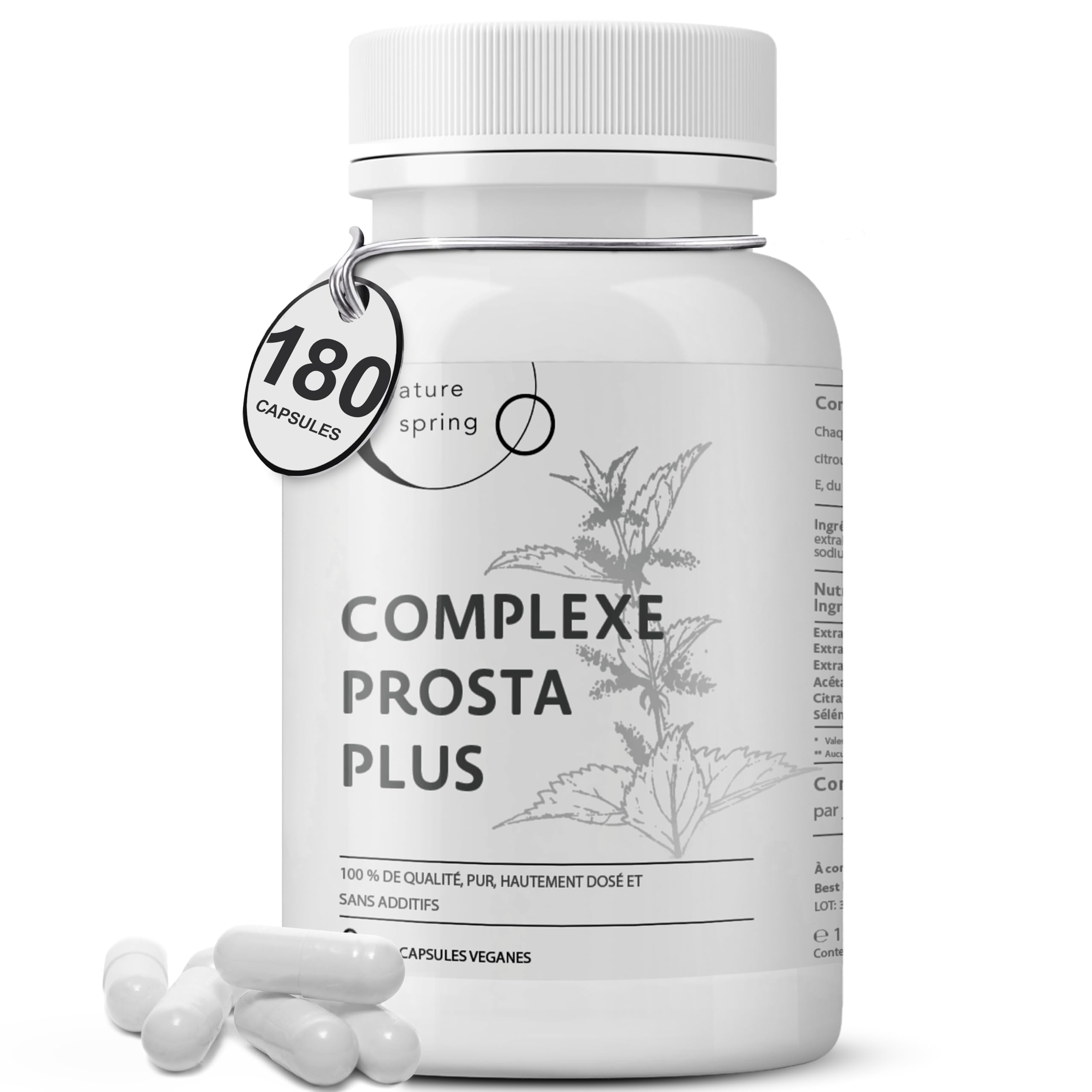 Prosta Plus Complexe – 180 gélules de prostate hautement dosées – Formule unique à base de graines de citrouille, d'extrait de palmier nain, de racine d'ortie avec zinc, vitamine E et sélénium