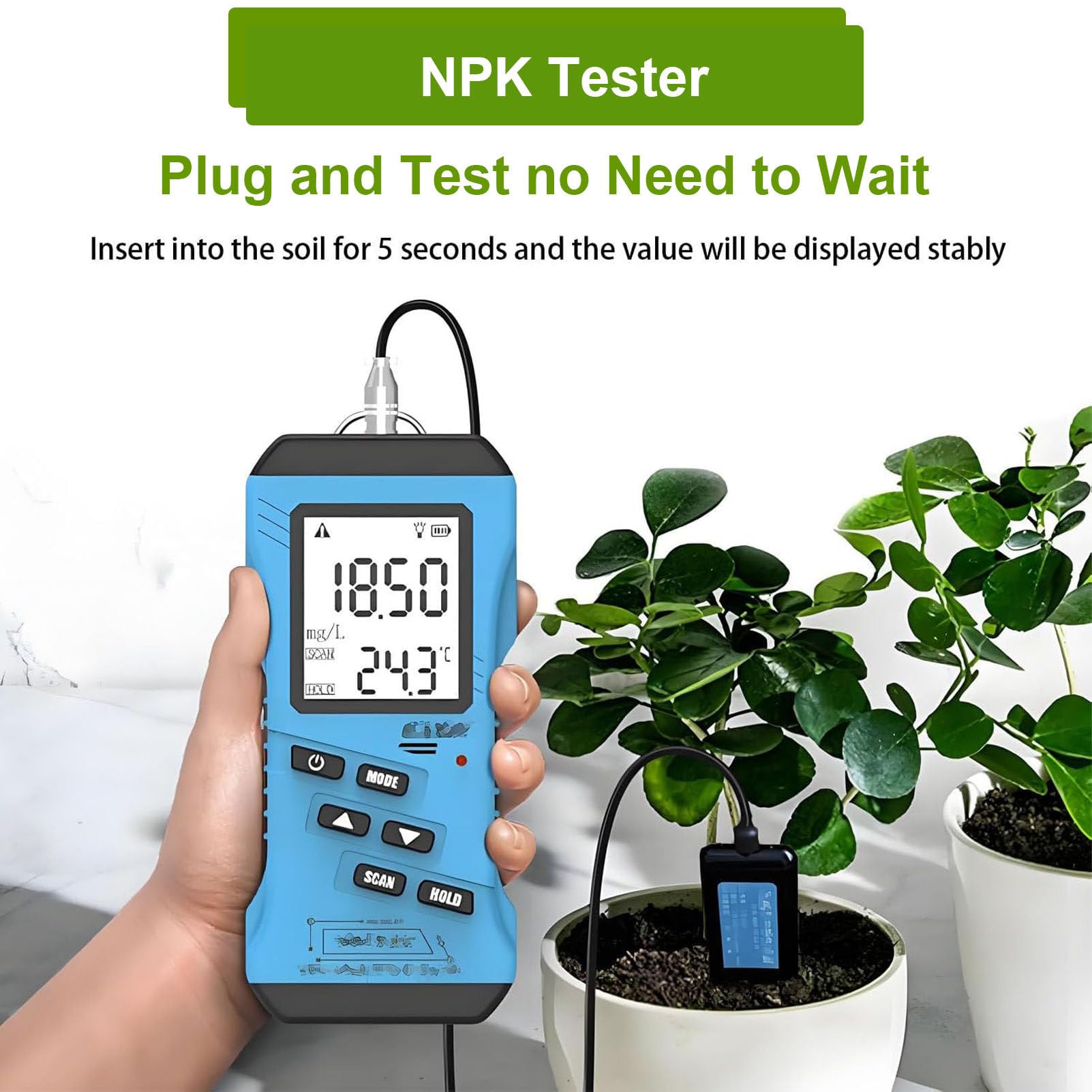 Kit di analisi del Terreno vegetale 7 in 1: Tester NPK + misuratore di PH Misura umidità, Temperatura e conduttività per Test di fertilità e nutrienti per l'orticoltura