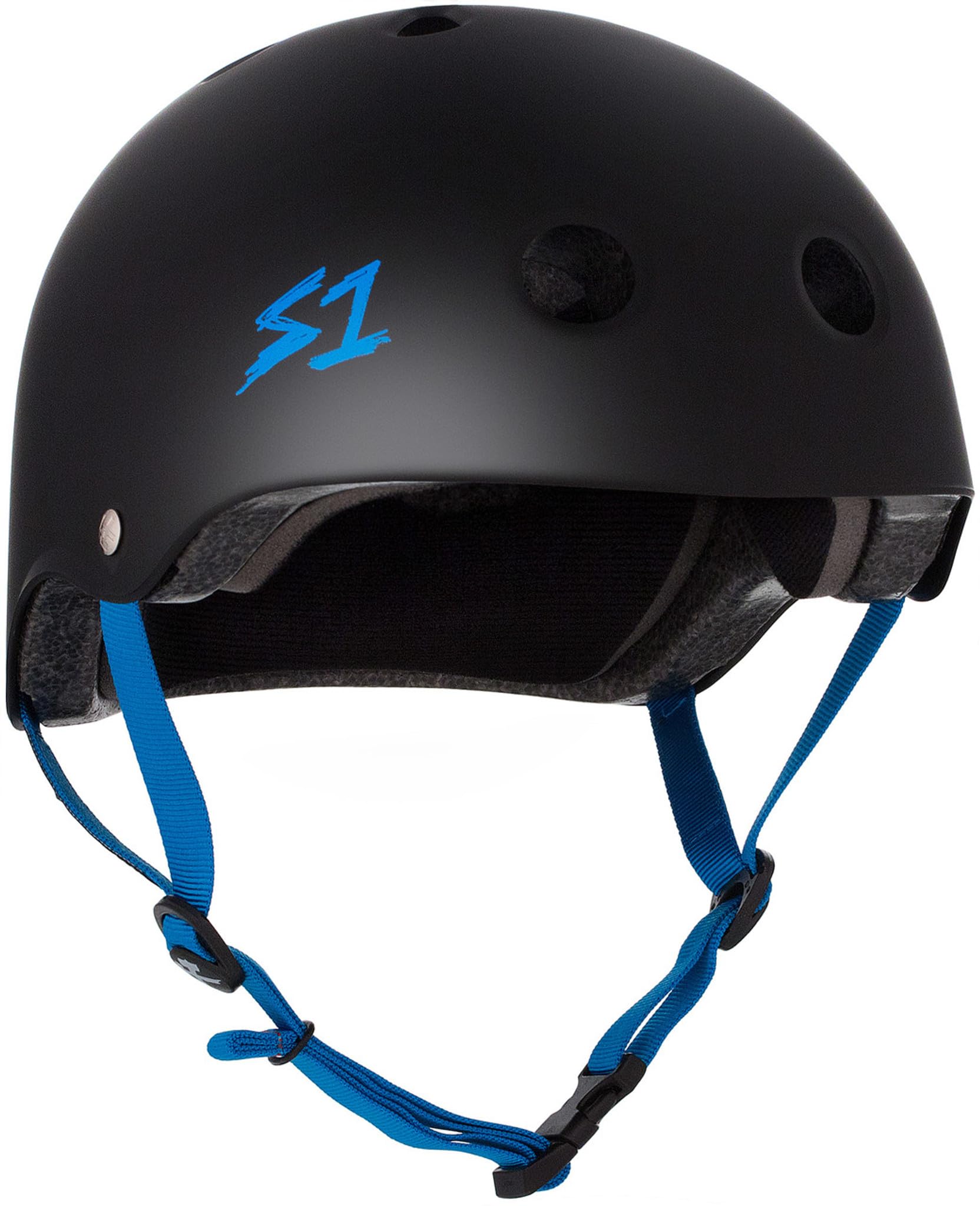 S1 Lifer Helmet for Skateboarding, BMX, and Roller Skating - EPS Fusion Foam, CPSC & ASTM Certified - Black Matte w/Cyan Straps X-Large (57.1 cm) — image 1