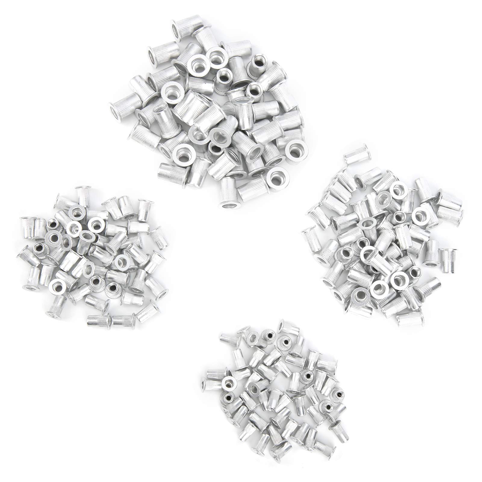 Dadi per Rivetti 200 Pezzi, Kit Assortimento Inserti Filettati in Alluminio Nutsert con Testa Piana M3 M4 M5 M6, Set Combinato per Fissaggio Metallo Plastica Auto