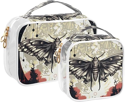 Miniatura 1 de Neceser transparente con diseño de mariposa gótica y luna para viajar, paquete de 2 bolsas de cosméticos de maquillaje con cremallera, bolsa de