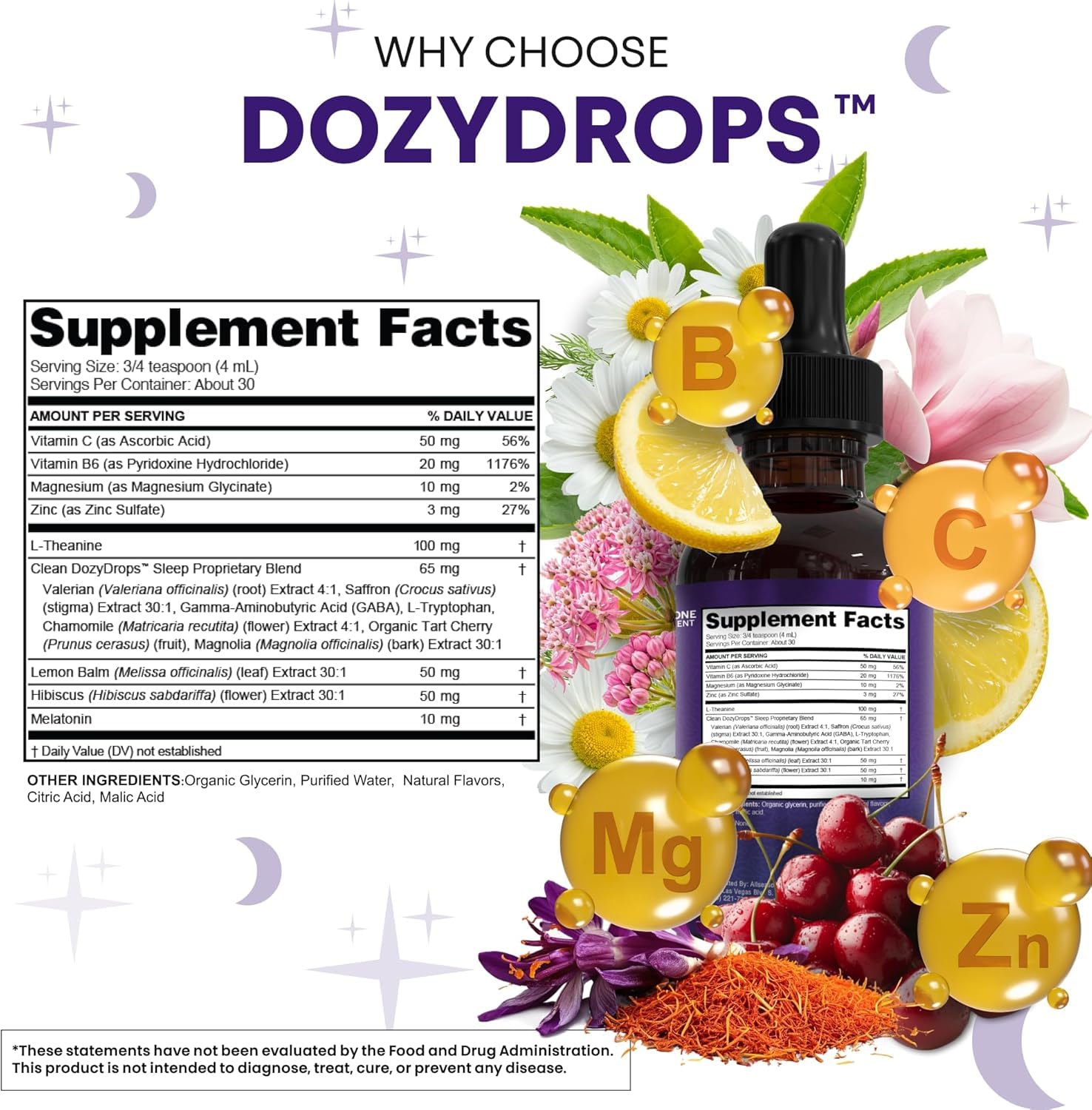Clean Nutra Melatonin 10mg Drops Magnesium Vitamin B6 L-Theanine Valerian Hibiscus Lemon Balm Supplement Liquid Sugar-Free Vegan Natural Sleep Support Aid Lemon Tea Flavor 120mL Formula — Amazon image 5
