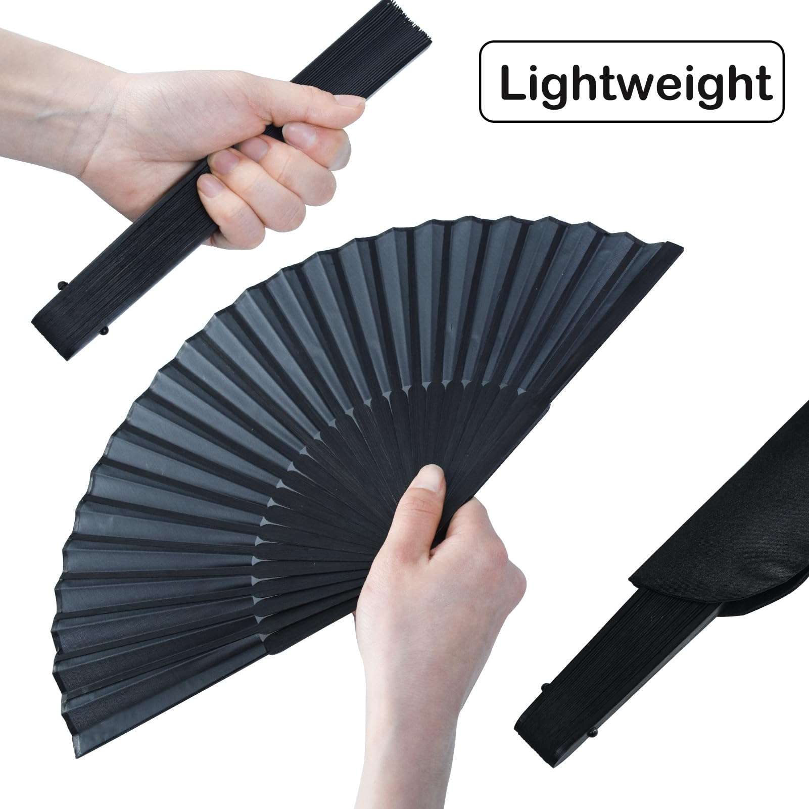 Abanico plegable de seda, abanicos de mano negros, abanicos de mano de seda de bambú, abanicos plegables chinos de Kung Fu Tai Chi, abanicos plegables de tela vintage retro con funda para mujer,