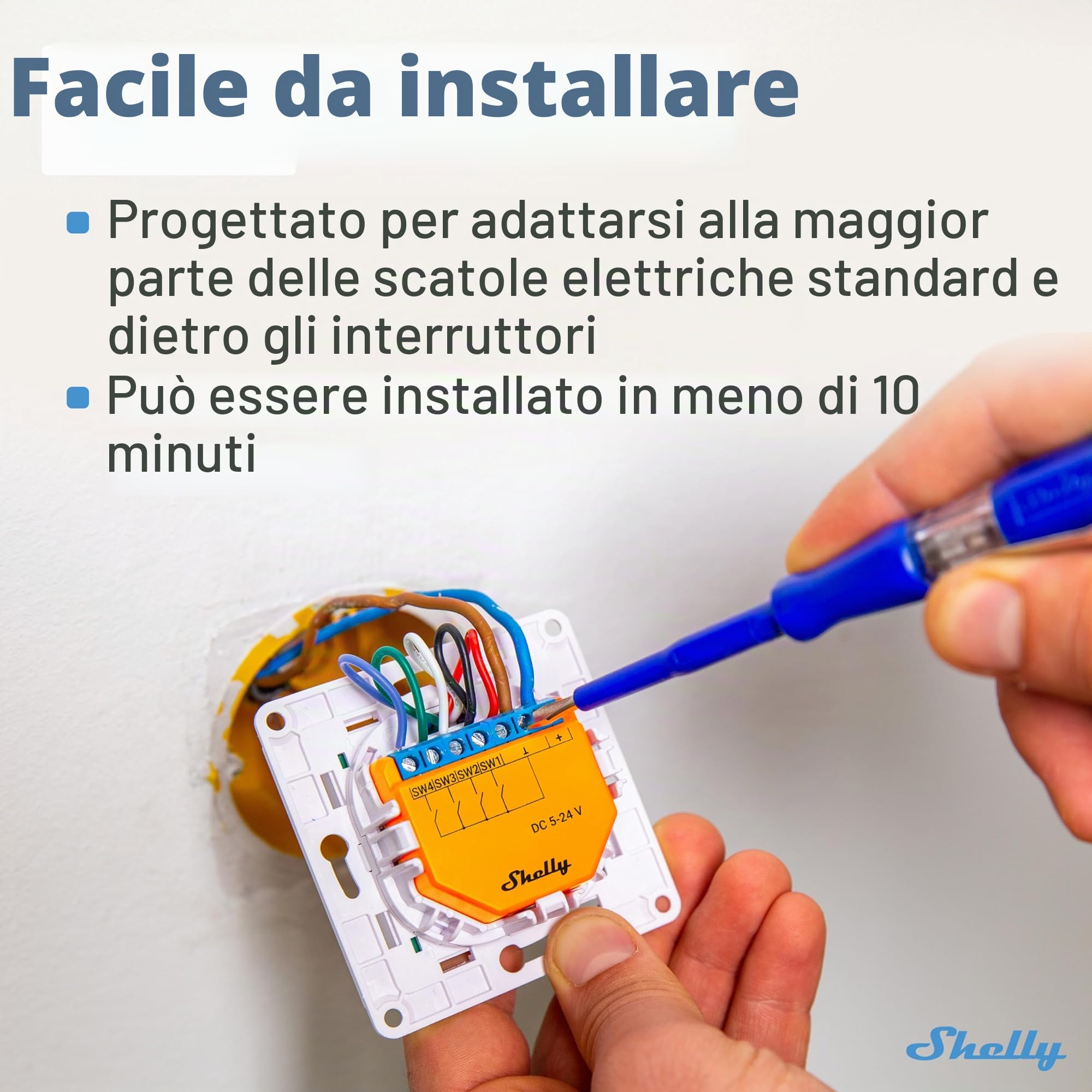Shelly Plus i4 DC, Controller Wi-Fi a 4 Ingressi Digitali per Interruttori Intelligenti Shelly, 5-24VDC, Illuminazione, Multiclick, Domotica, Alexa & Google, iOS Android, Nessun Hub Richiesto