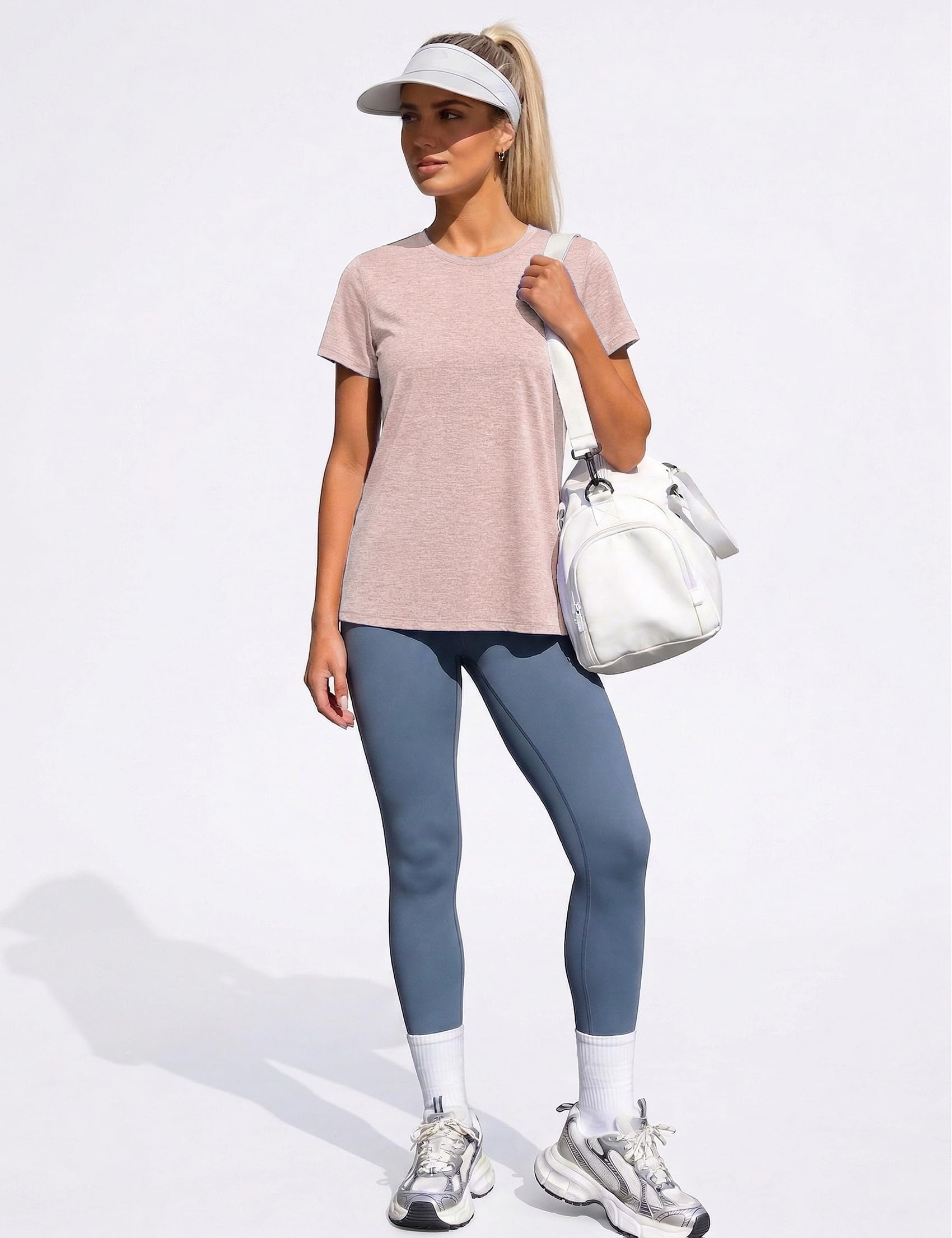 Camiseta Deportiva Mujer Manga Corta Cuello Redondo Transpirable y de Secado Rápido para Fitness Yoga Running Entrenamiento S-XXL