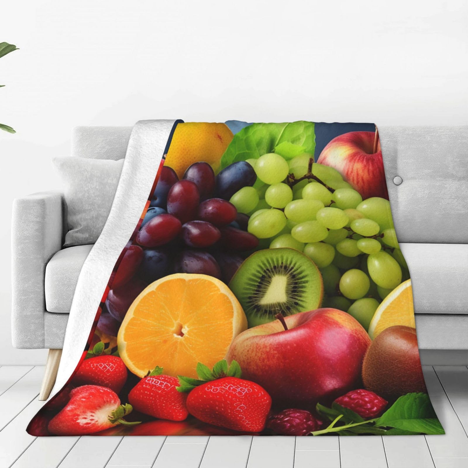 KLOPH Fruits Throw Blanket 80"x60" Flannel Fluffy Warm Blanket for Couch, Reversible Plush Blankets for Bed, Comfy Fuzzy Blanket for Sofa, Plush Lightweight-Blankets for All Season
